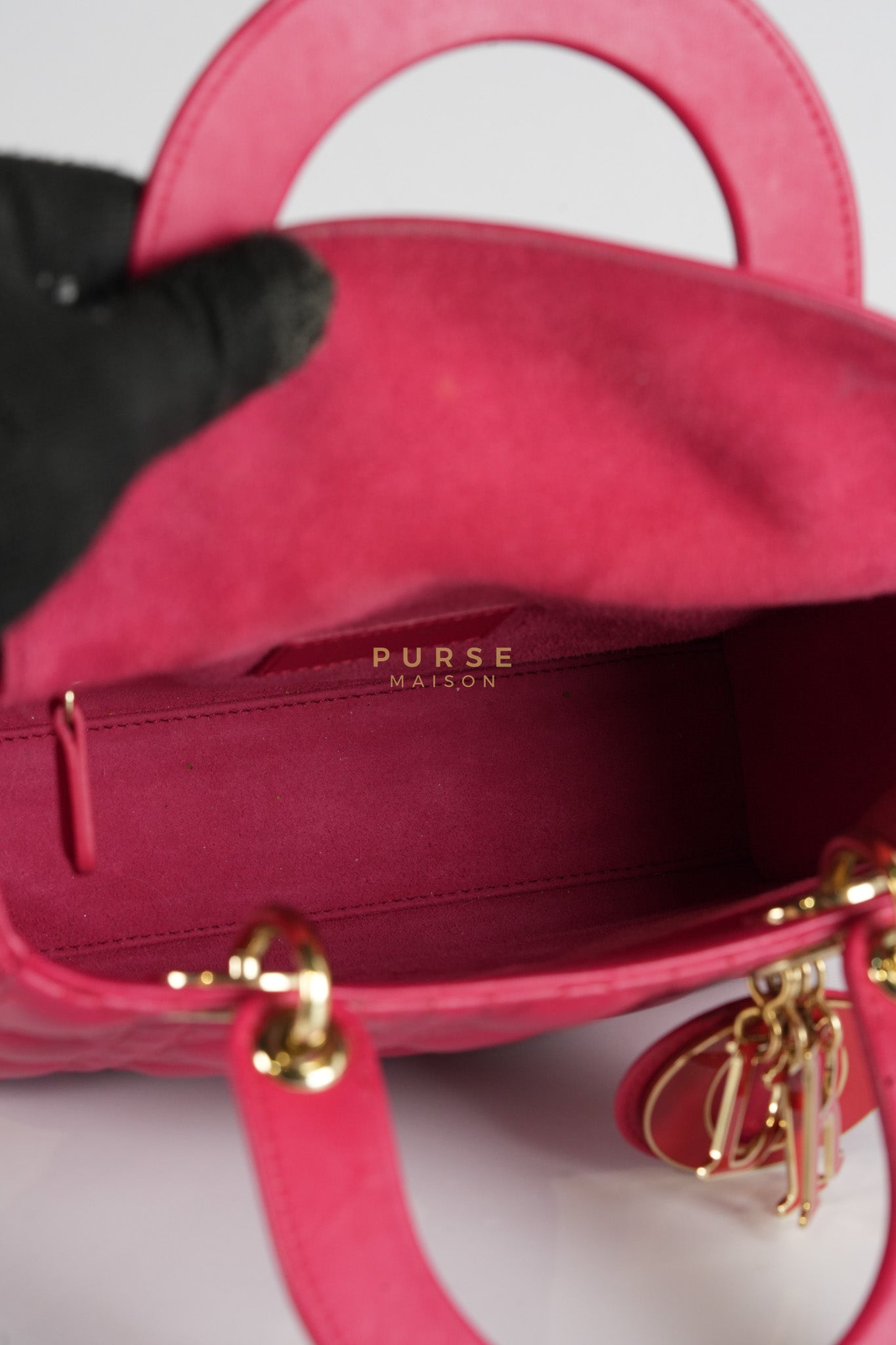 Lady Dior Myabcdior Small Cherry Pink in Lambskin Leather and Light Gold Hardware | Purse Maison Luxury Bags Shop