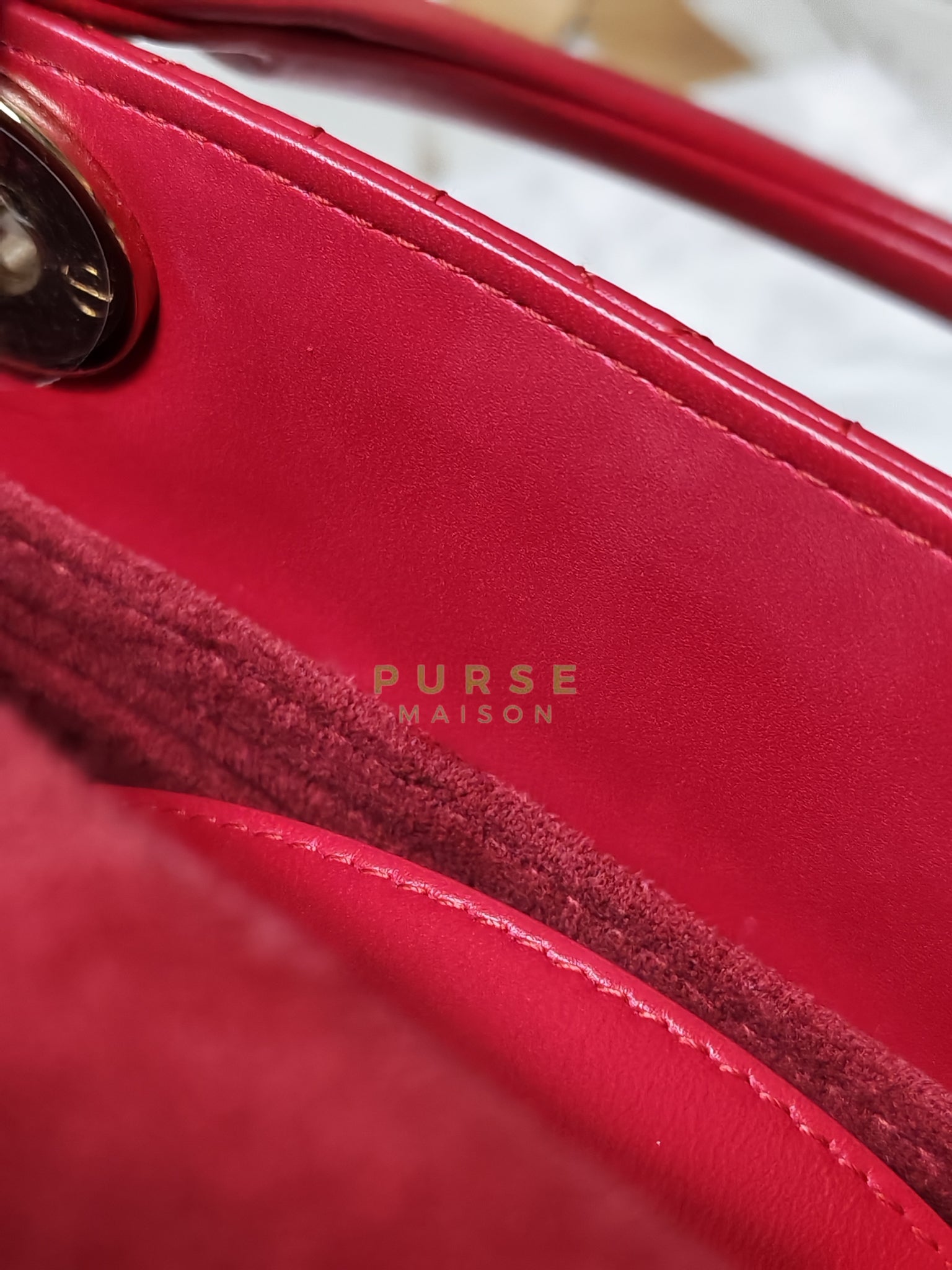 Lady Dior Myabcdior Small Cherry Pink in Lambskin Leather and Light Gold Hardware | Purse Maison Luxury Bags Shop