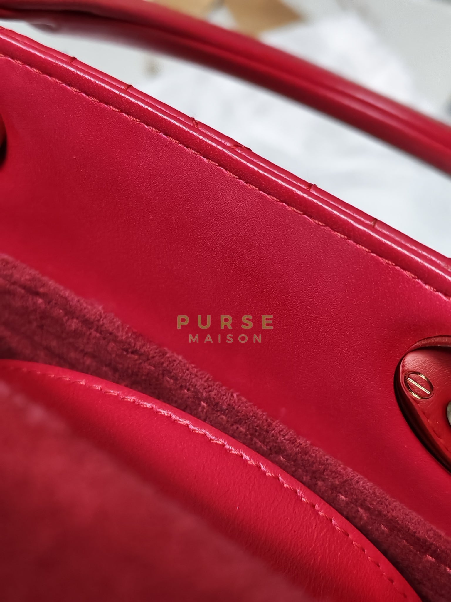 Lady Dior Myabcdior Small Cherry Pink in Lambskin Leather and Light Gold Hardware | Purse Maison Luxury Bags Shop