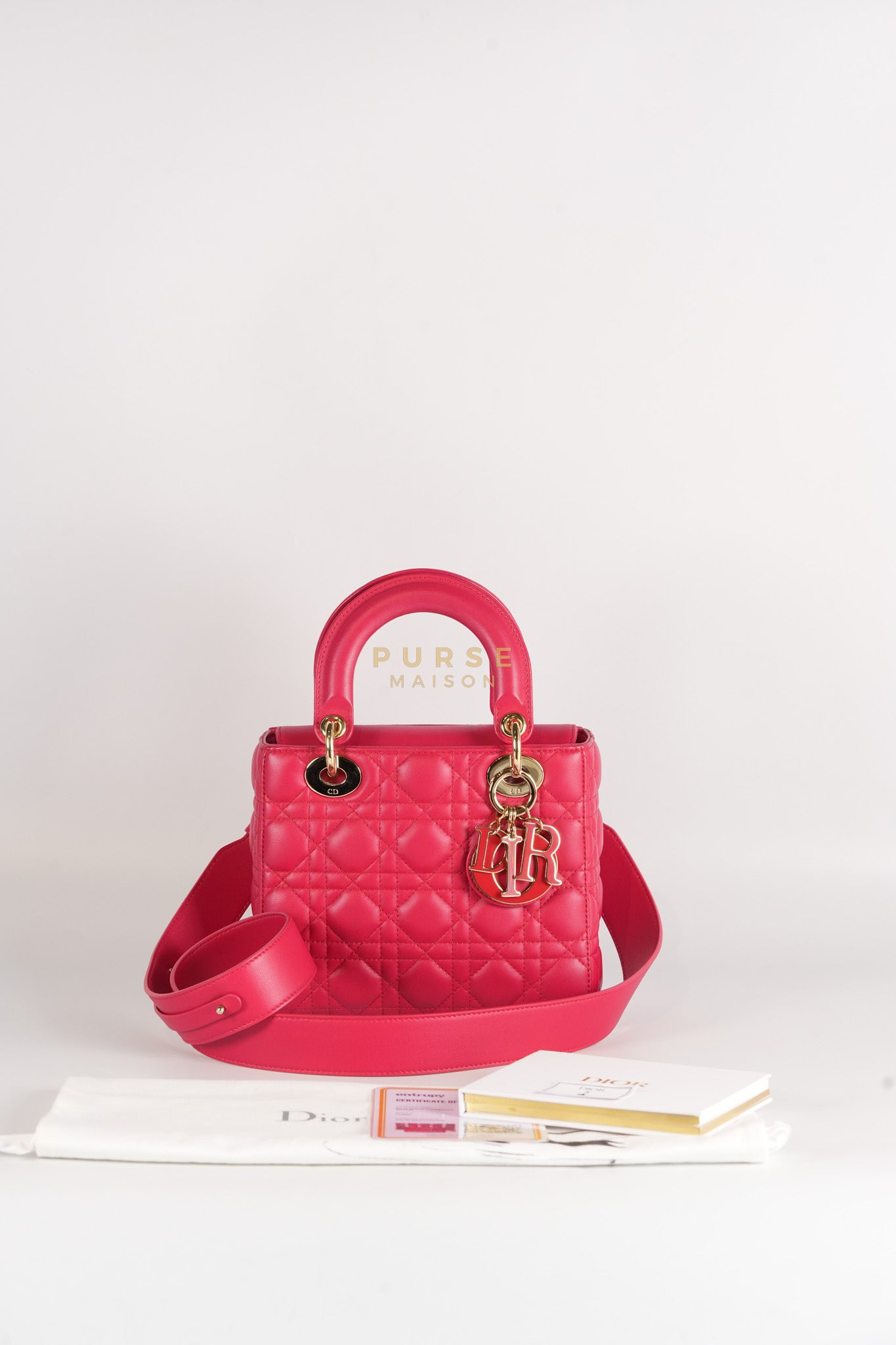 Lady Dior Myabcdior Small Cherry Pink in Lambskin Leather and Light Gold Hardware | Purse Maison Luxury Bags Shop