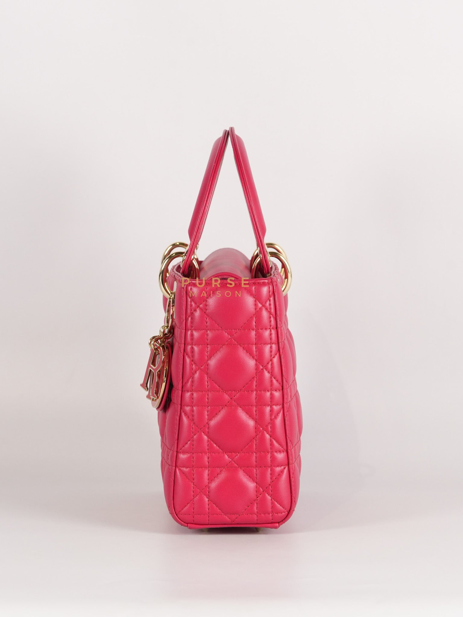 Lady Dior Myabcdior Small Cherry Pink in Lambskin Leather and Light Gold Hardware | Purse Maison Luxury Bags Shop