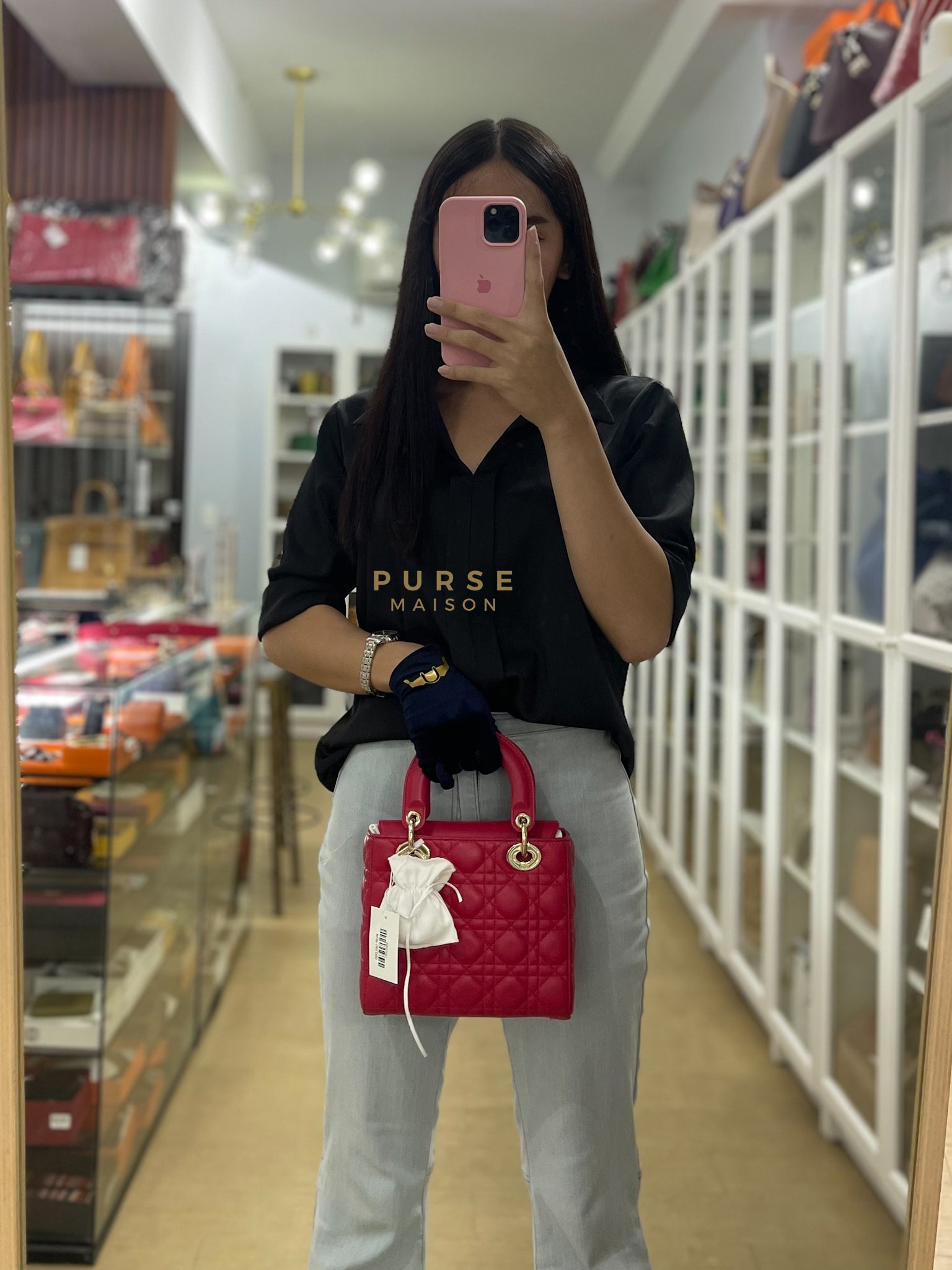 Lady Dior Myabcdior Small Cherry Pink in Lambskin Leather and Light Gold Hardware | Purse Maison Luxury Bags Shop