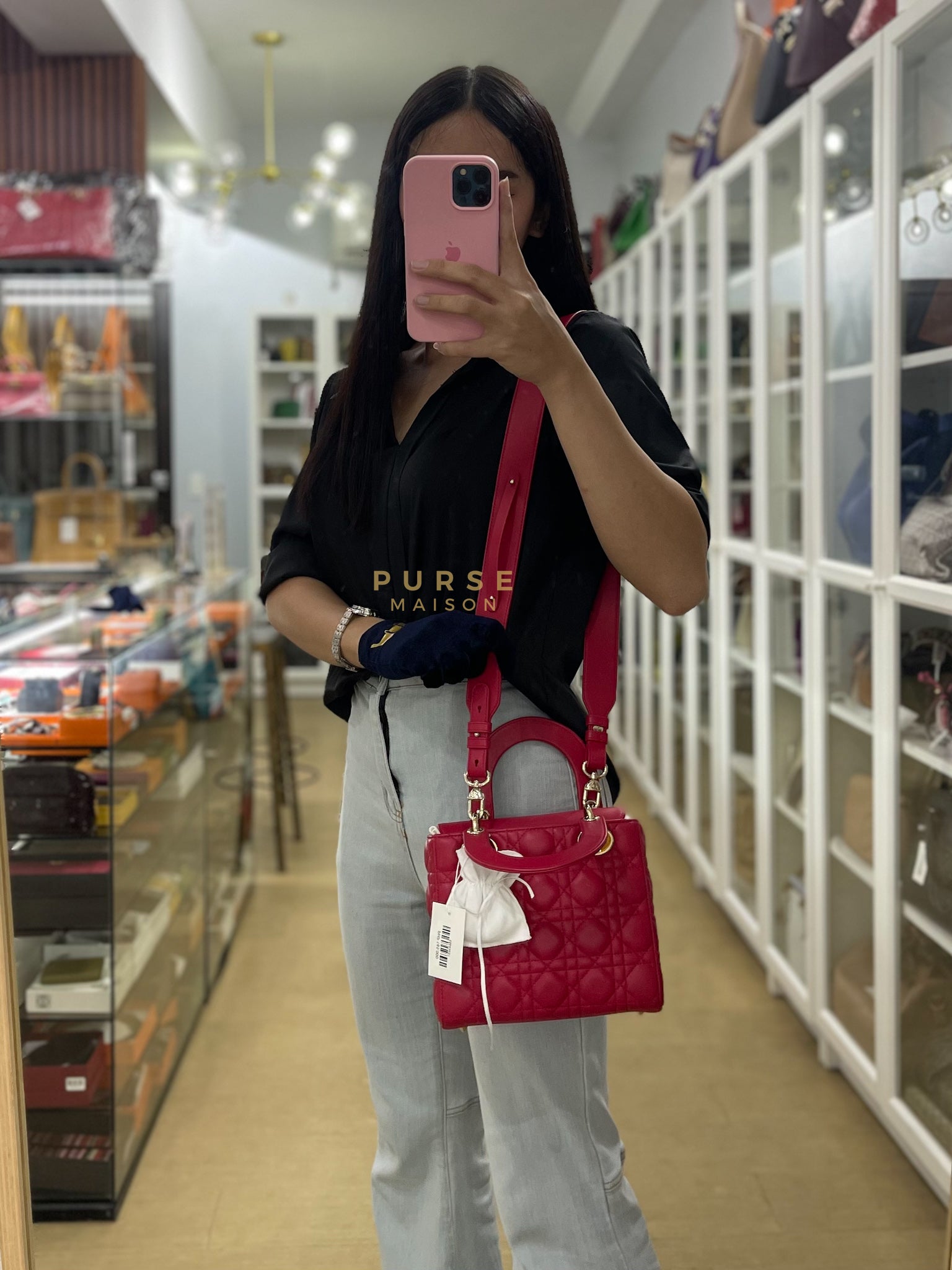 Lady Dior Myabcdior Small Cherry Pink in Lambskin Leather and Light Gold Hardware | Purse Maison Luxury Bags Shop