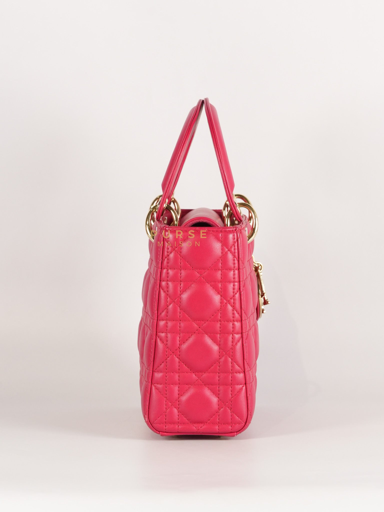 Lady Dior Myabcdior Small Cherry Pink in Lambskin Leather and Light Gold Hardware | Purse Maison Luxury Bags Shop