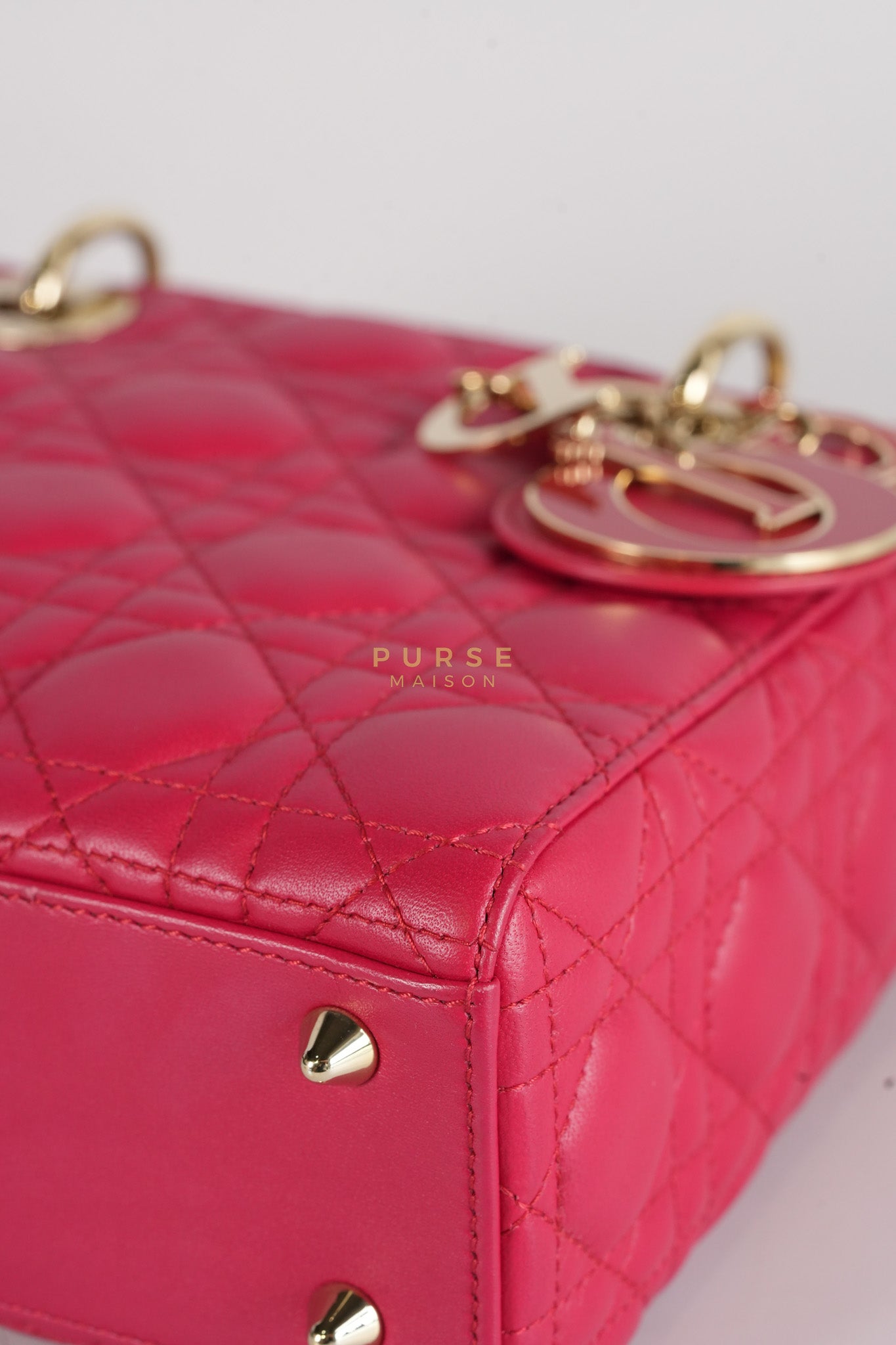Lady Dior Myabcdior Small Cherry Pink in Lambskin Leather and Light Gold Hardware | Purse Maison Luxury Bags Shop