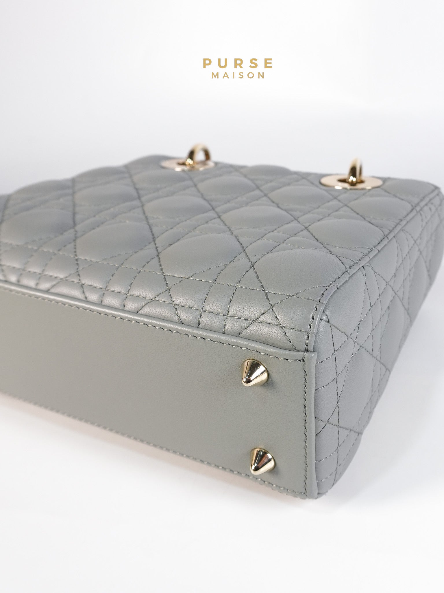 Lady Dior MyABCDior Small in Gray Cannage Lambskin Leather and Light Gold Hardware | Purse Maison Luxury Bags Shop