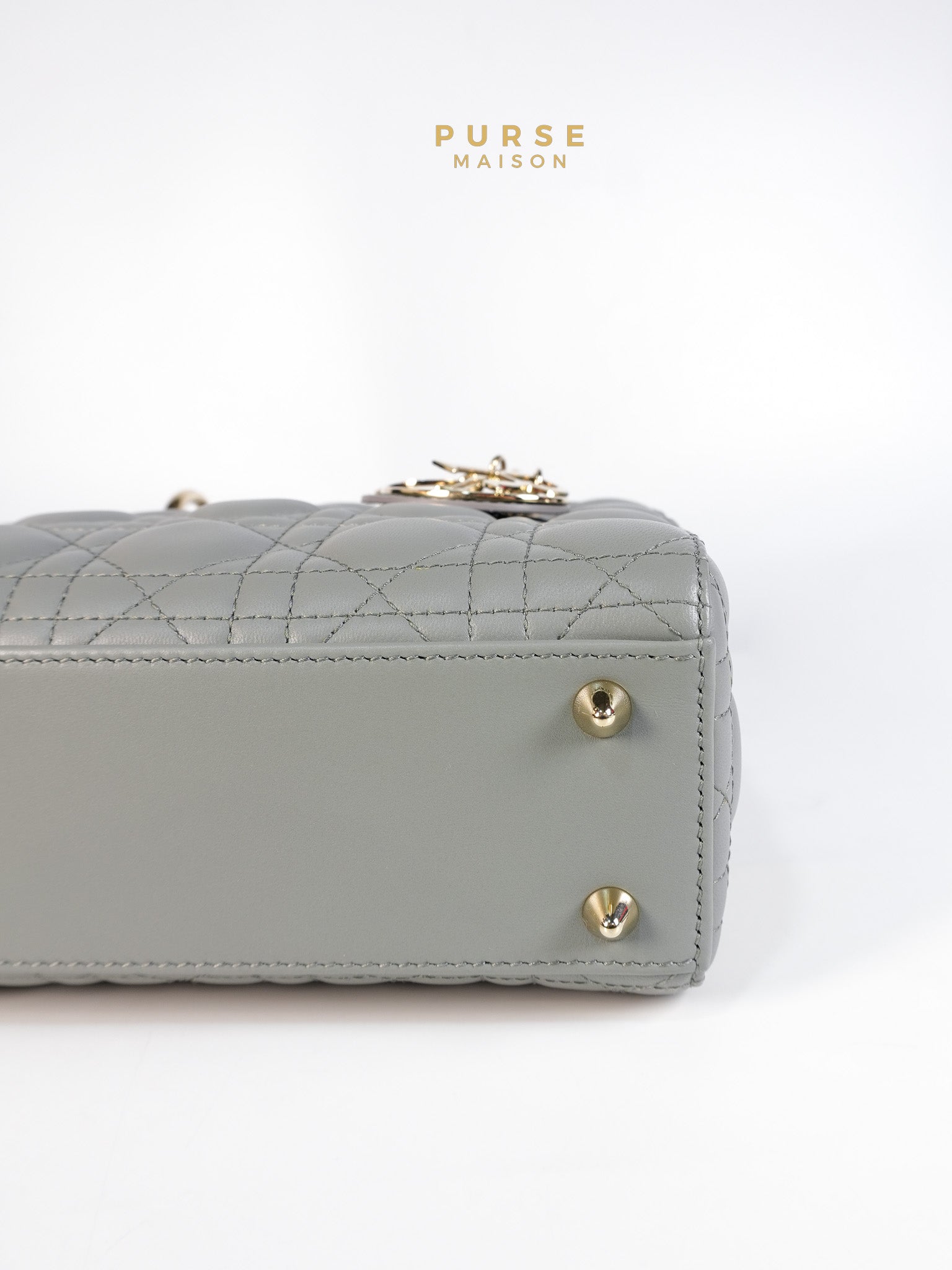 Lady Dior MyABCDior Small in Gray Cannage Lambskin Leather and Light Gold Hardware | Purse Maison Luxury Bags Shop