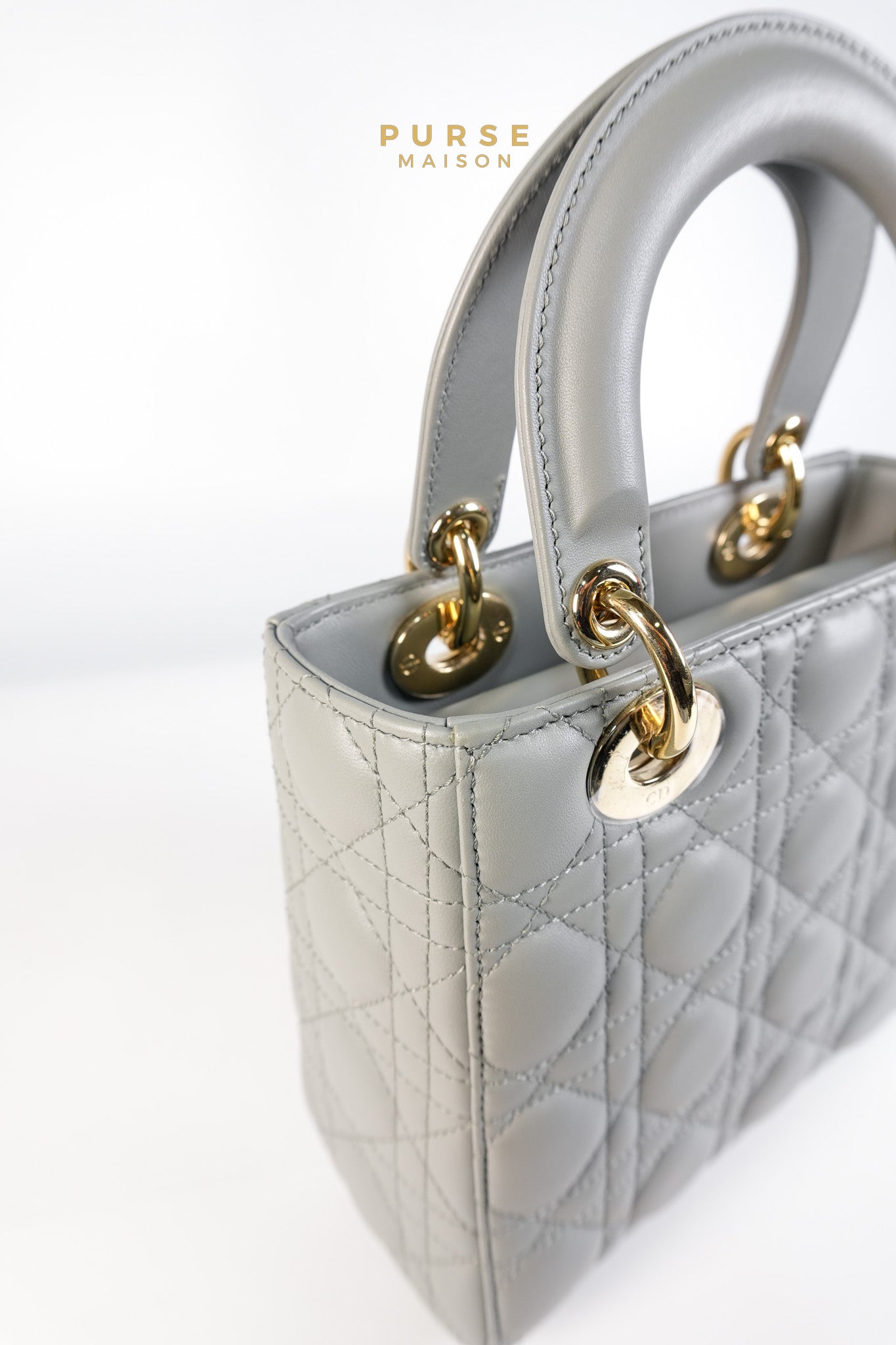 Lady Dior MyABCDior Small in Gray Cannage Lambskin Leather and Light Gold Hardware | Purse Maison Luxury Bags Shop