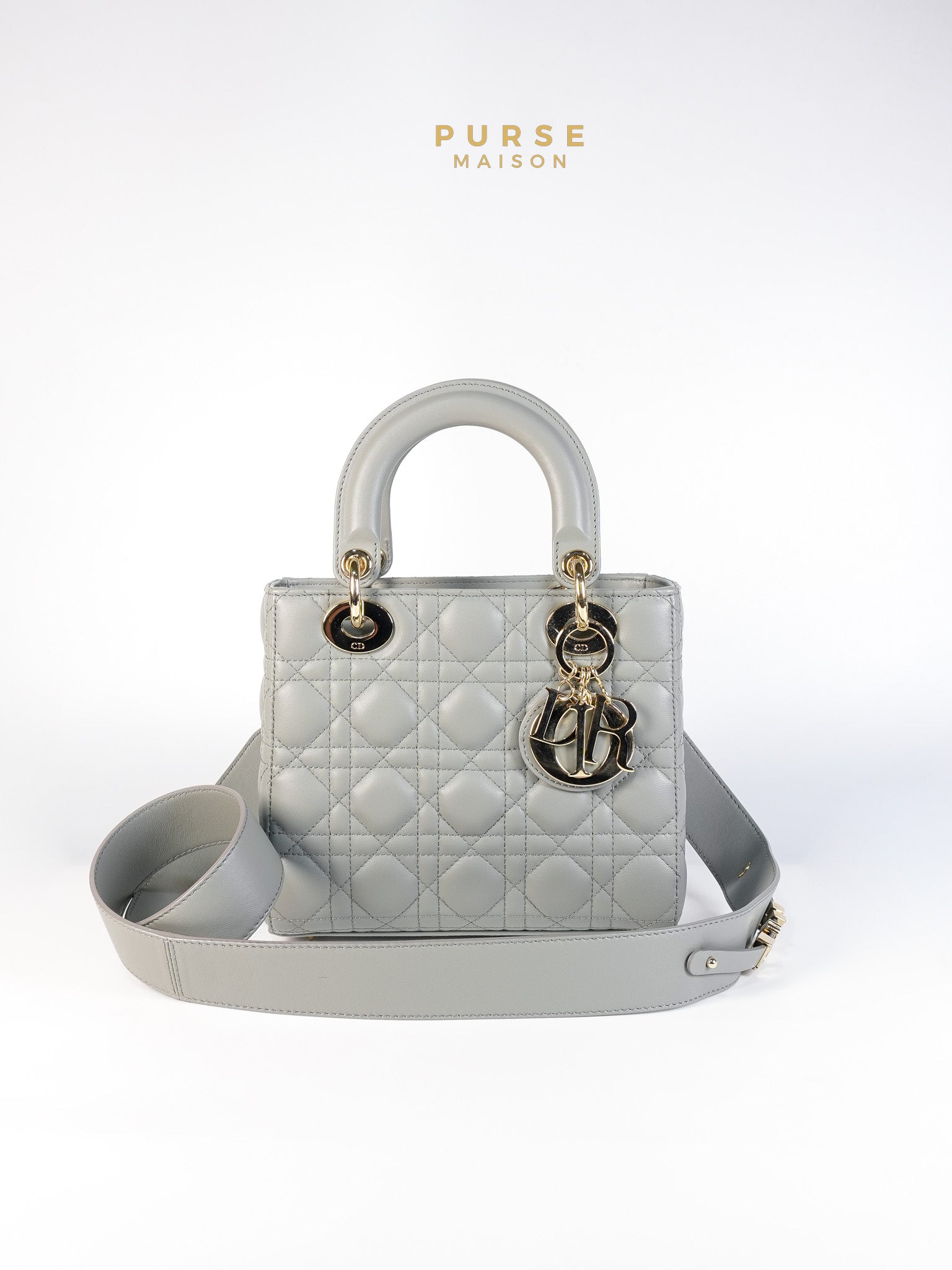 Lady Dior MyABCDior Small in Gray Cannage Lambskin Leather and Light Gold Hardware | Purse Maison Luxury Bags Shop