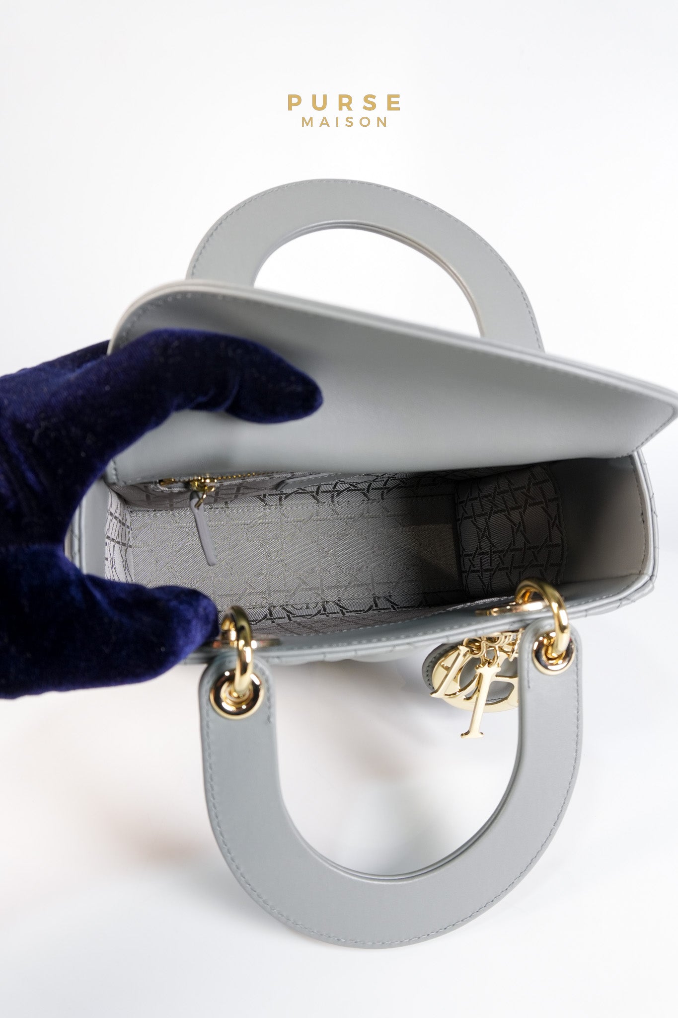 Lady Dior MyABCDior Small in Gray Cannage Lambskin Leather and Light Gold Hardware | Purse Maison Luxury Bags Shop