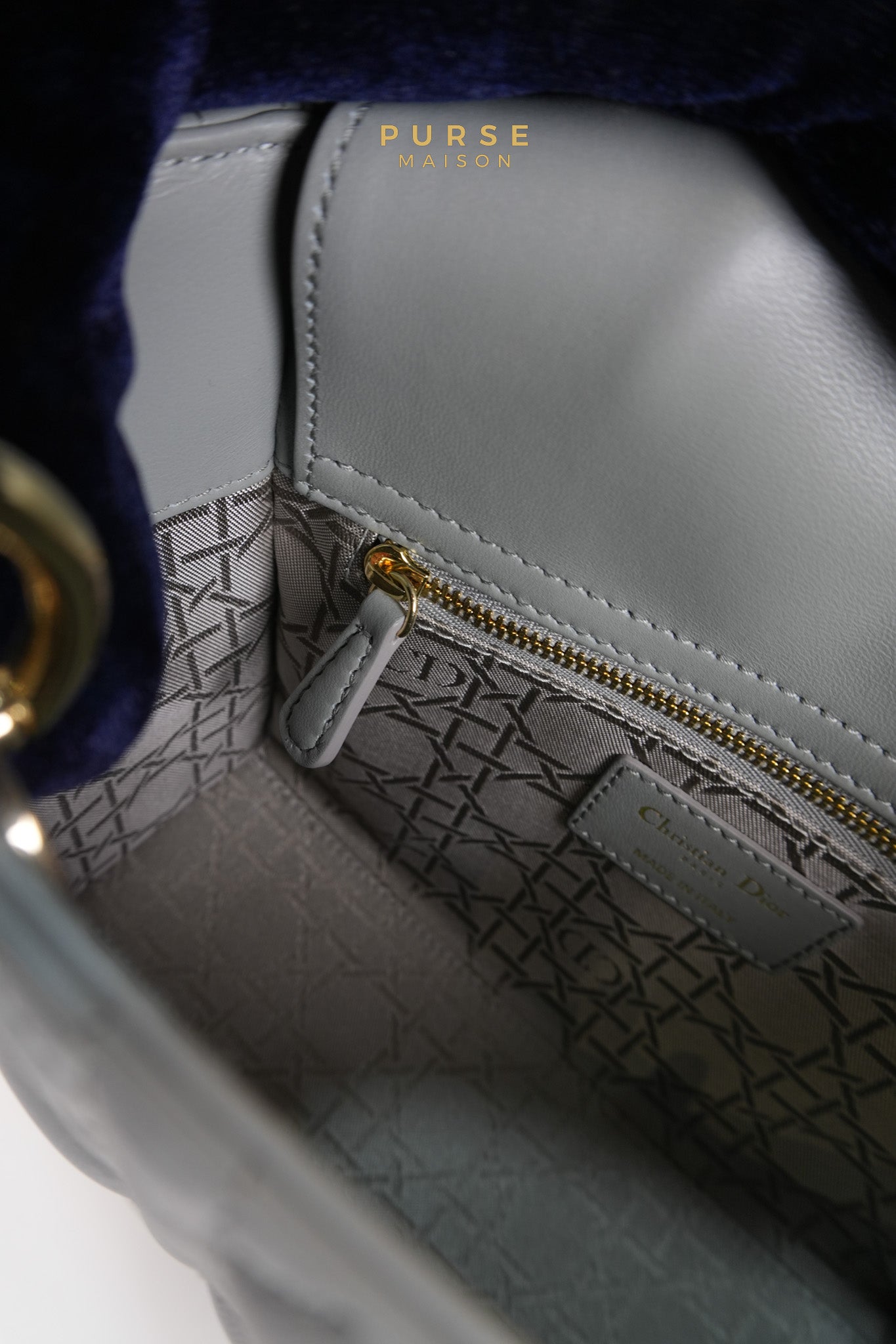 Lady Dior MyABCDior Small in Gray Cannage Lambskin Leather and Light Gold Hardware | Purse Maison Luxury Bags Shop