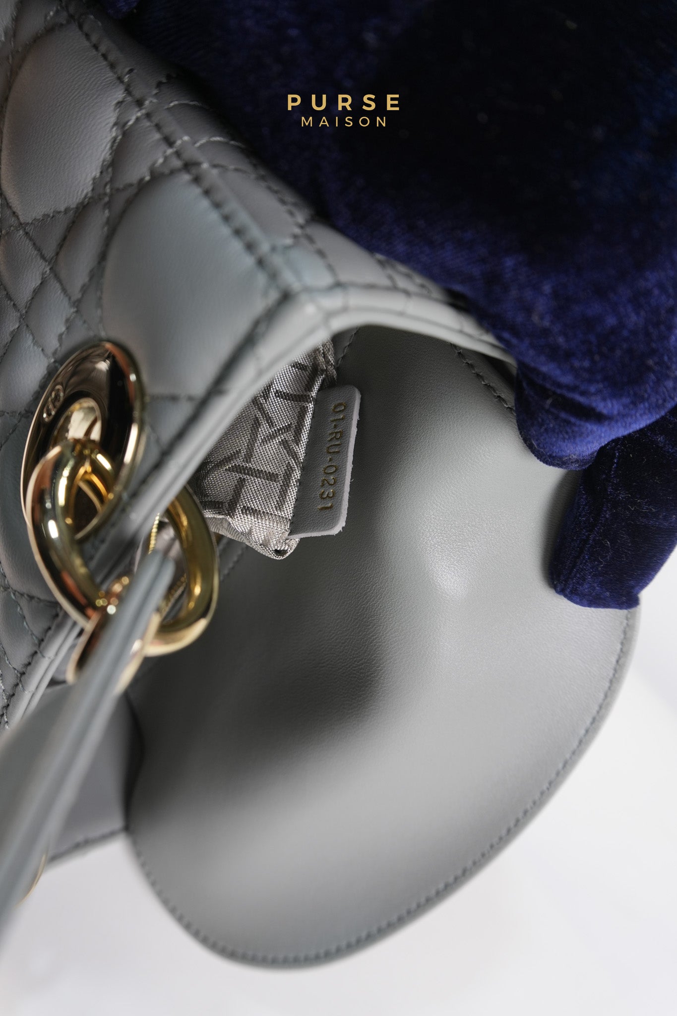 Lady Dior MyABCDior Small in Gray Cannage Lambskin Leather and Light Gold Hardware | Purse Maison Luxury Bags Shop