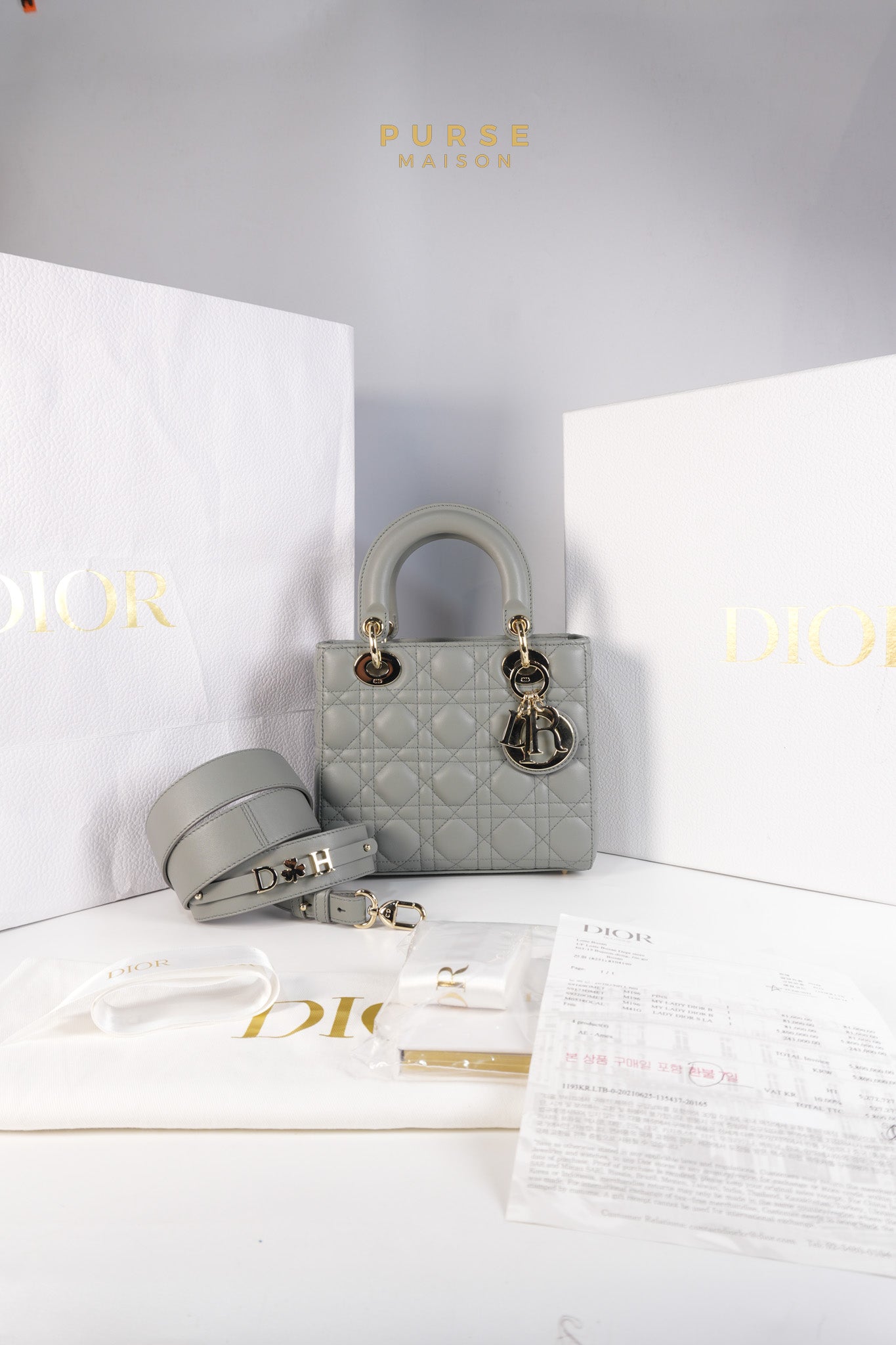 Lady Dior MyABCDior Small in Gray Cannage Lambskin Leather and Light Gold Hardware | Purse Maison Luxury Bags Shop