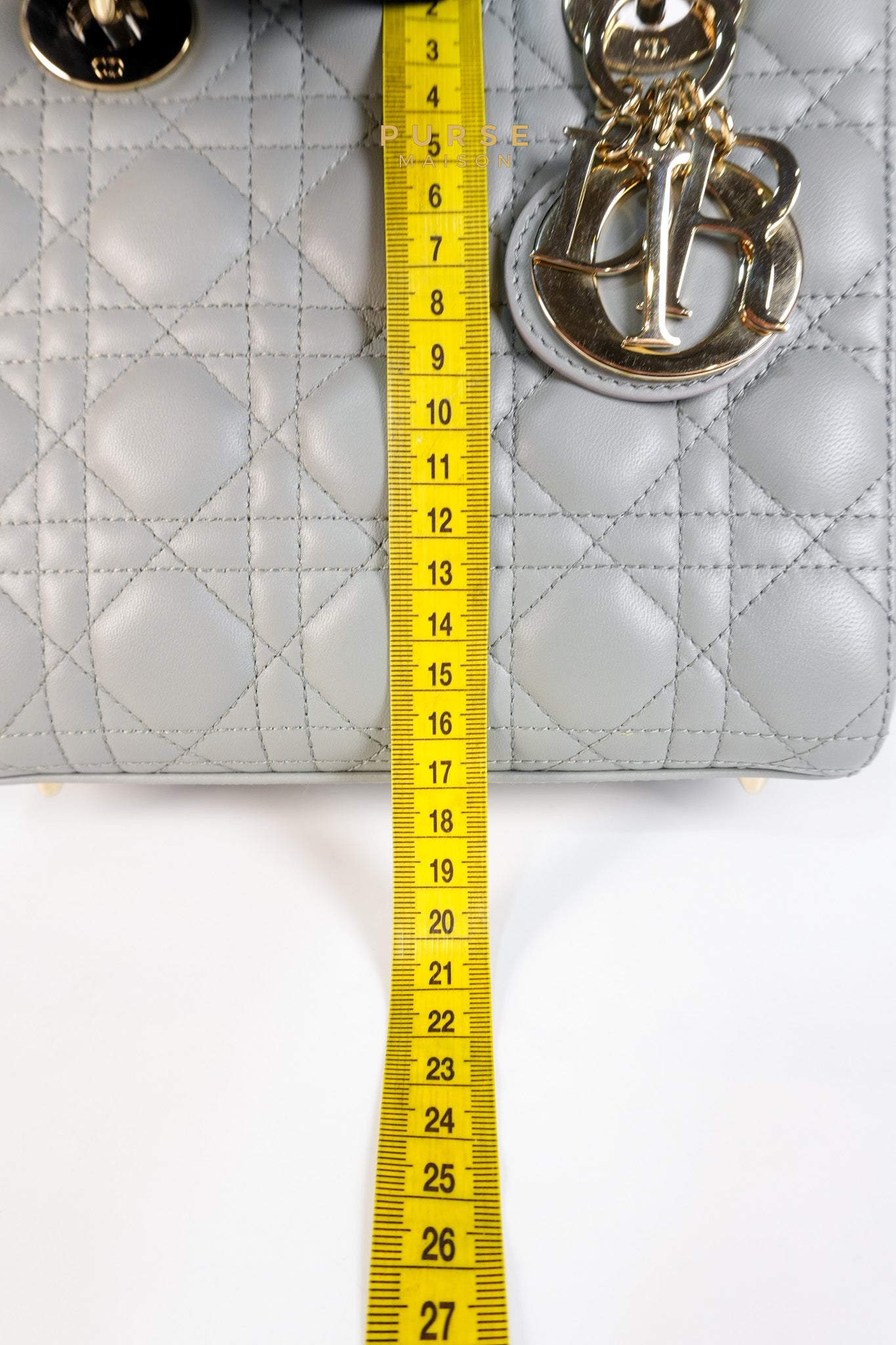 Lady Dior MyABCDior Small in Gray Cannage Lambskin Leather and Light Gold Hardware | Purse Maison Luxury Bags Shop