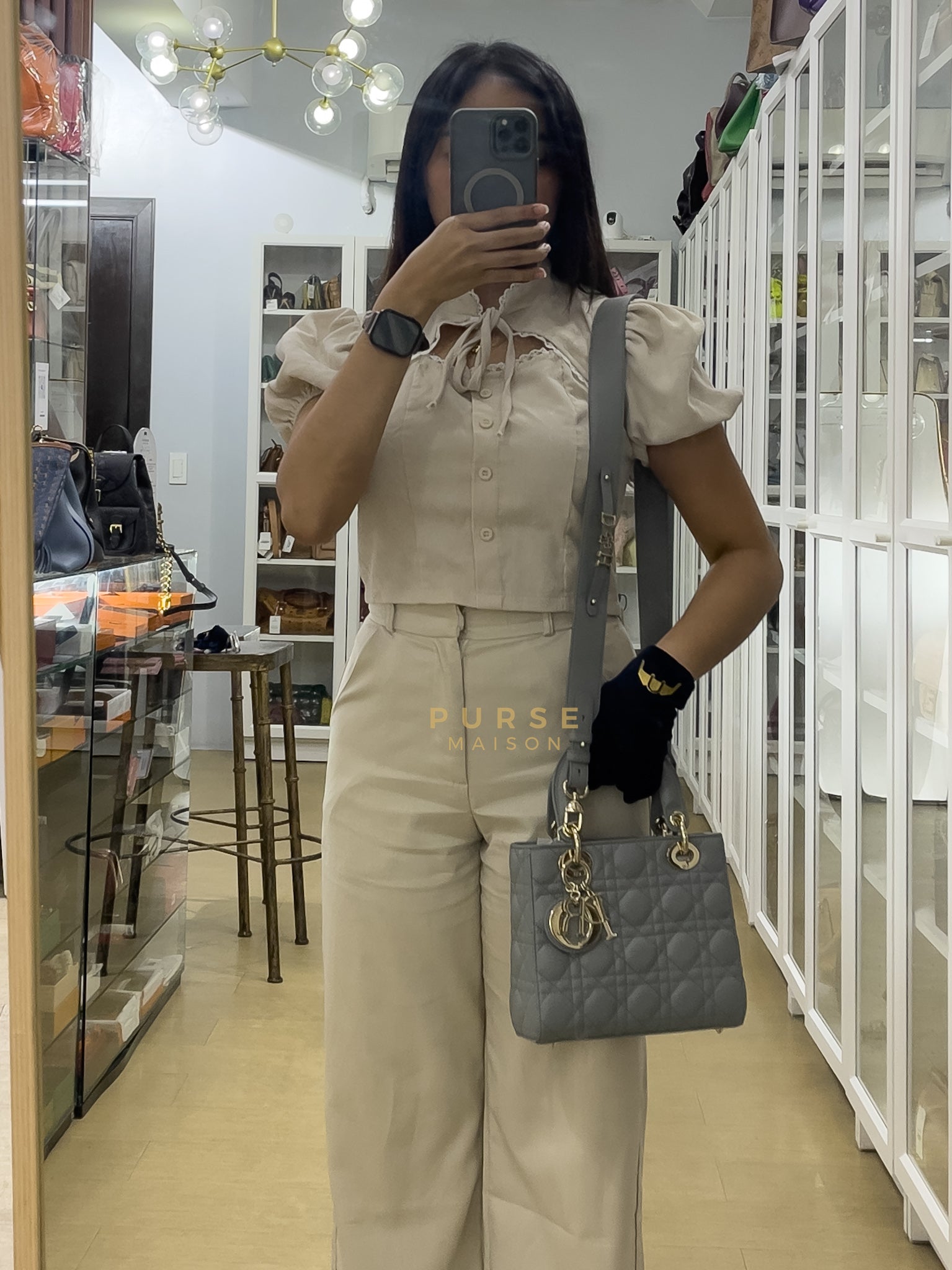 Lady Dior MyABCDior Small in Gray Cannage Lambskin Leather and Light Gold Hardware | Purse Maison Luxury Bags Shop