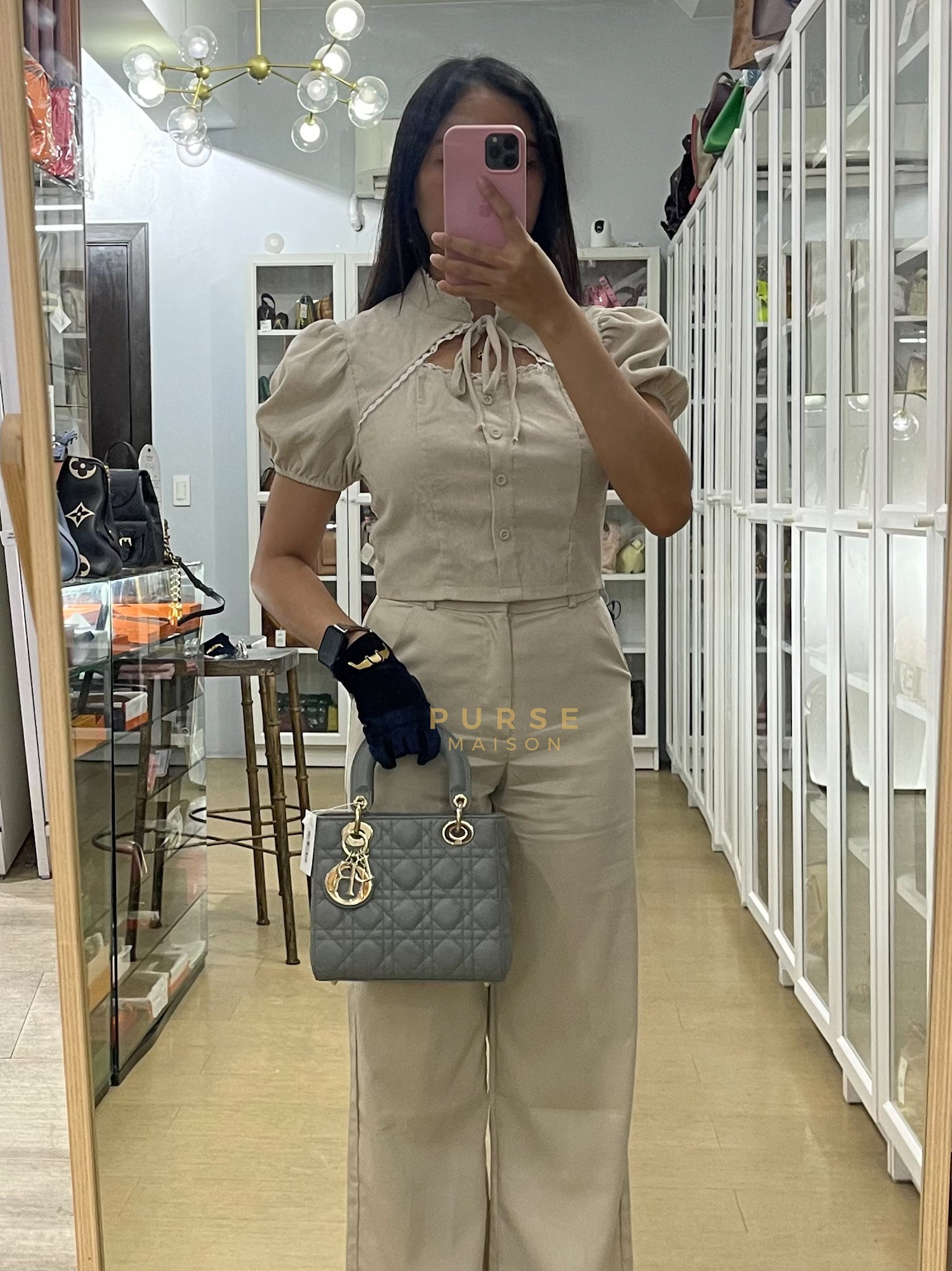 Lady Dior MyABCDior Small in Gray Cannage Lambskin Leather and Light Gold Hardware | Purse Maison Luxury Bags Shop