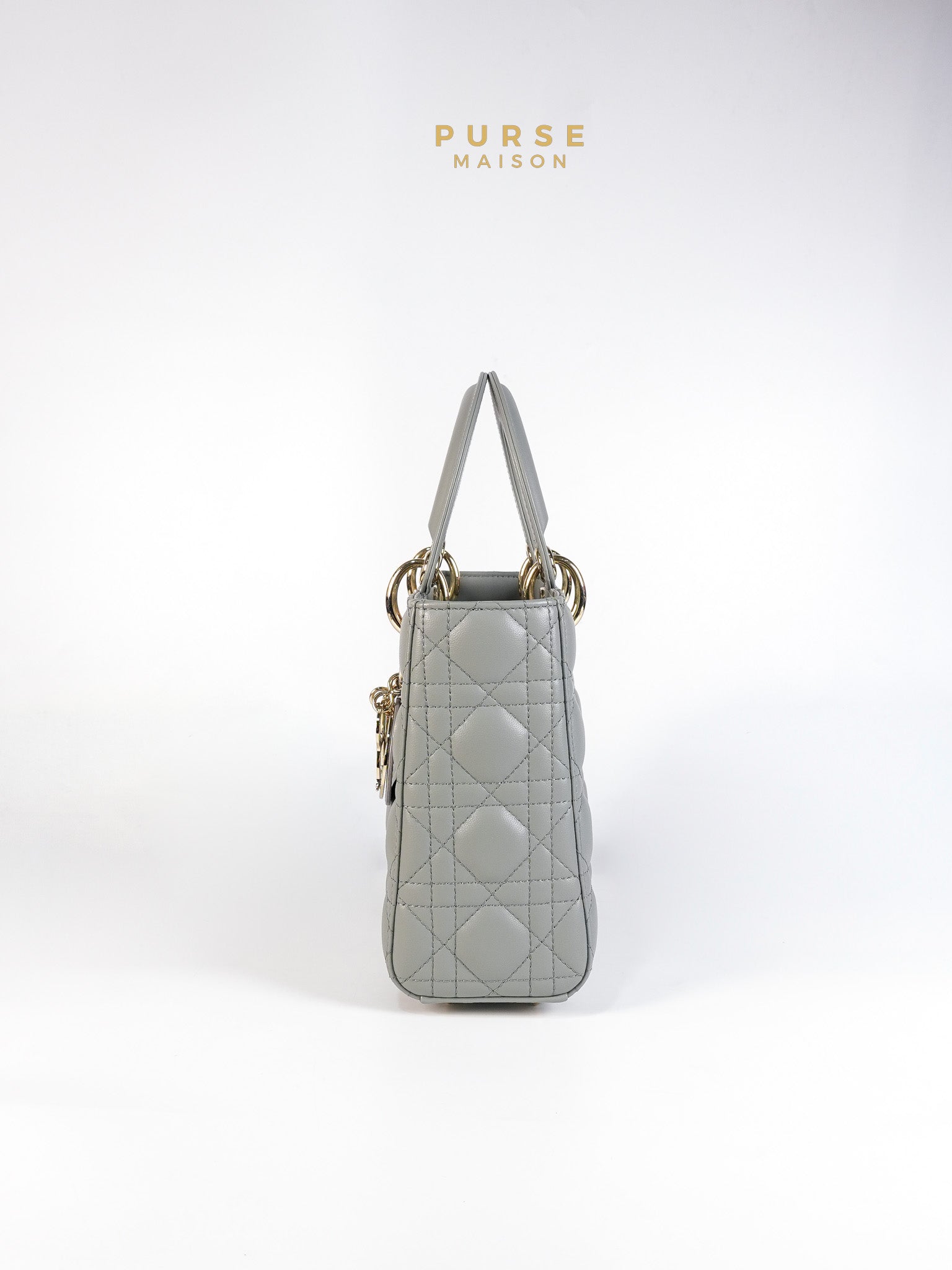 Lady Dior MyABCDior Small in Gray Cannage Lambskin Leather and Light Gold Hardware | Purse Maison Luxury Bags Shop