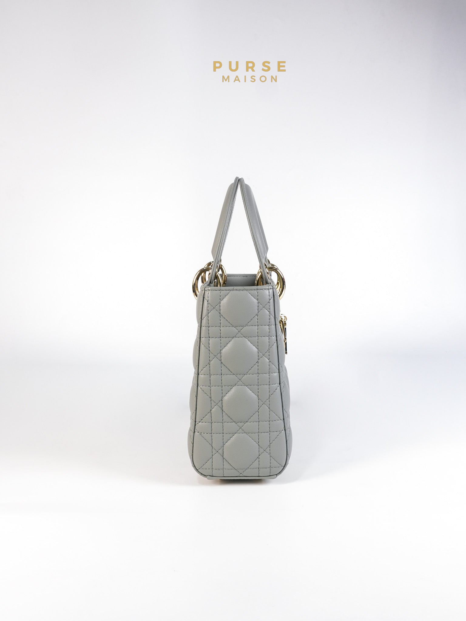 Lady Dior MyABCDior Small in Gray Cannage Lambskin Leather and Light Gold Hardware | Purse Maison Luxury Bags Shop