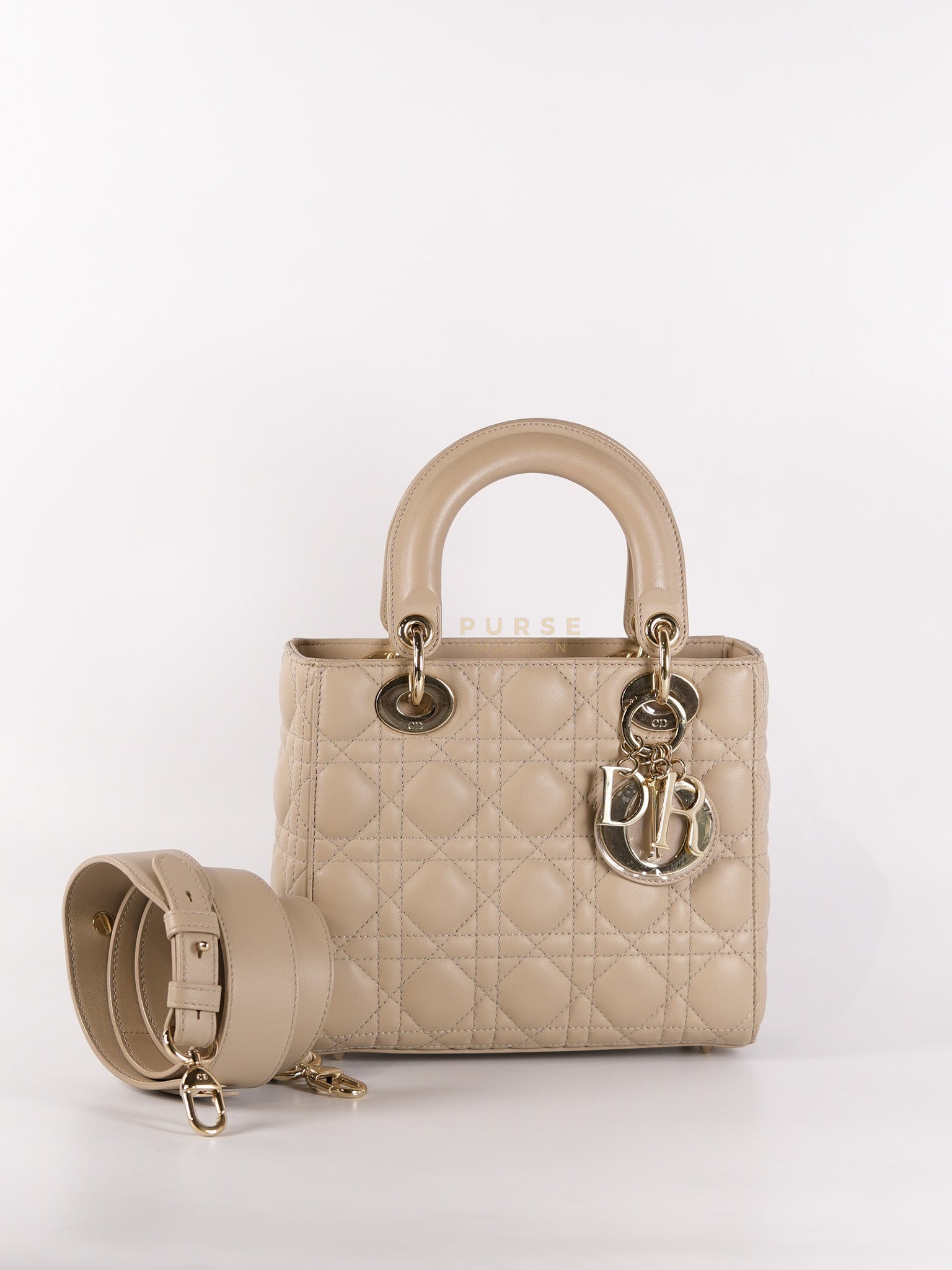 Lady Dior MyABCDior Small in Light Beige Cannage Lambskin Leather and Light Gold Hardware | Purse Maison Luxury Bags Shop