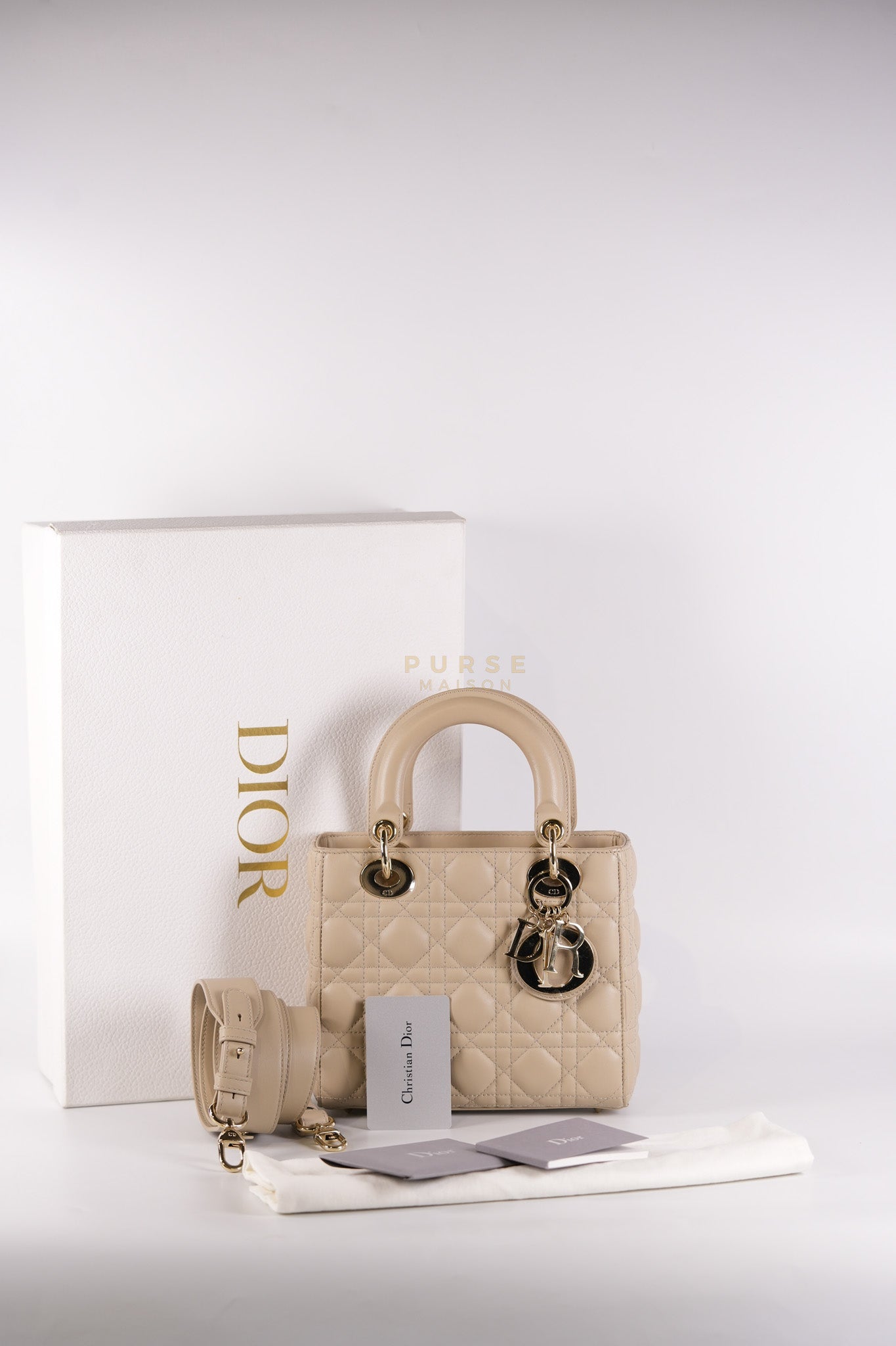 Lady Dior MyABCDior Small in Light Beige Cannage Lambskin Leather and Light Gold Hardware | Purse Maison Luxury Bags Shop