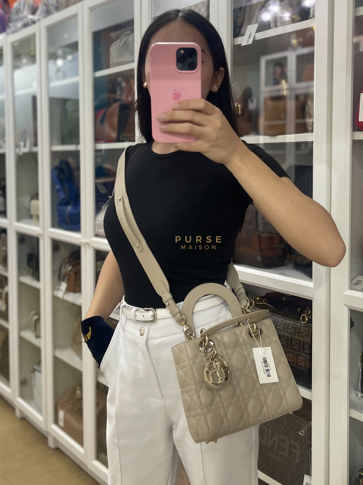 Lady Dior MyABCDior Small in Light Beige Cannage Lambskin Leather and Light Gold Hardware | Purse Maison Luxury Bags Shop