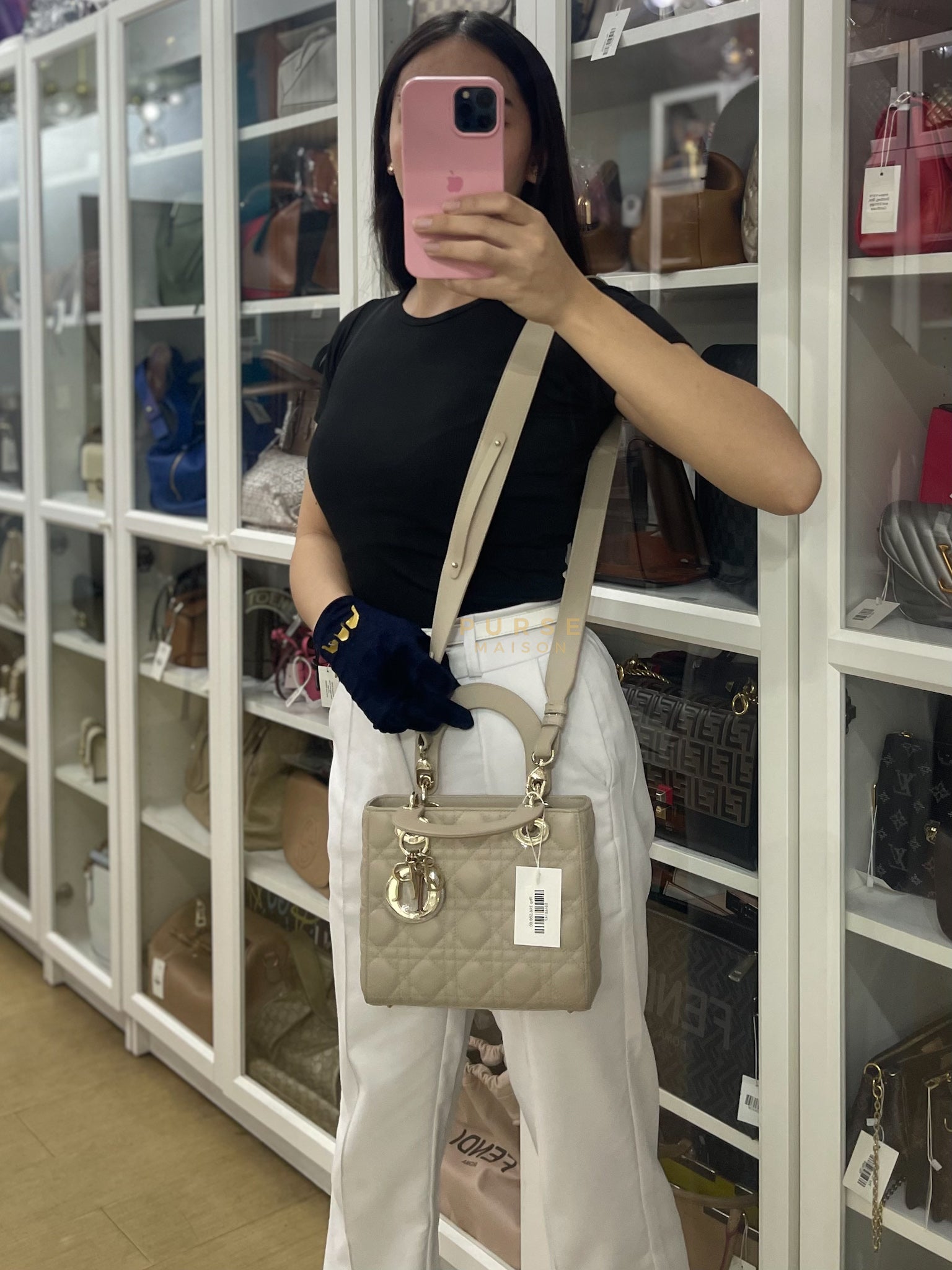 Lady Dior MyABCDior Small in Light Beige Cannage Lambskin Leather and Light Gold Hardware | Purse Maison Luxury Bags Shop
