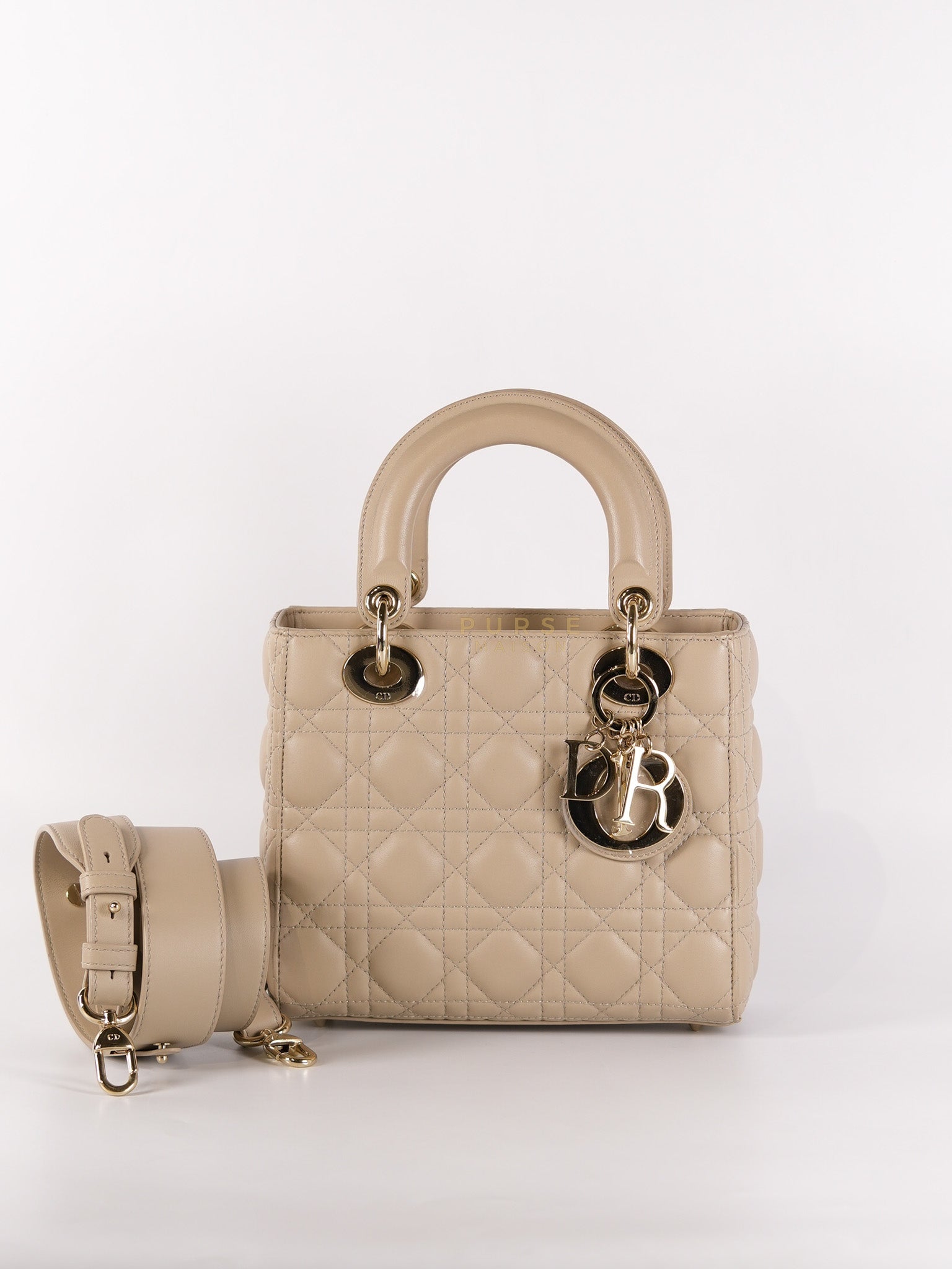 Lady Dior MyABCDior Small in Light Beige Cannage Lambskin Leather and Light Gold Hardware | Purse Maison Luxury Bags Shop