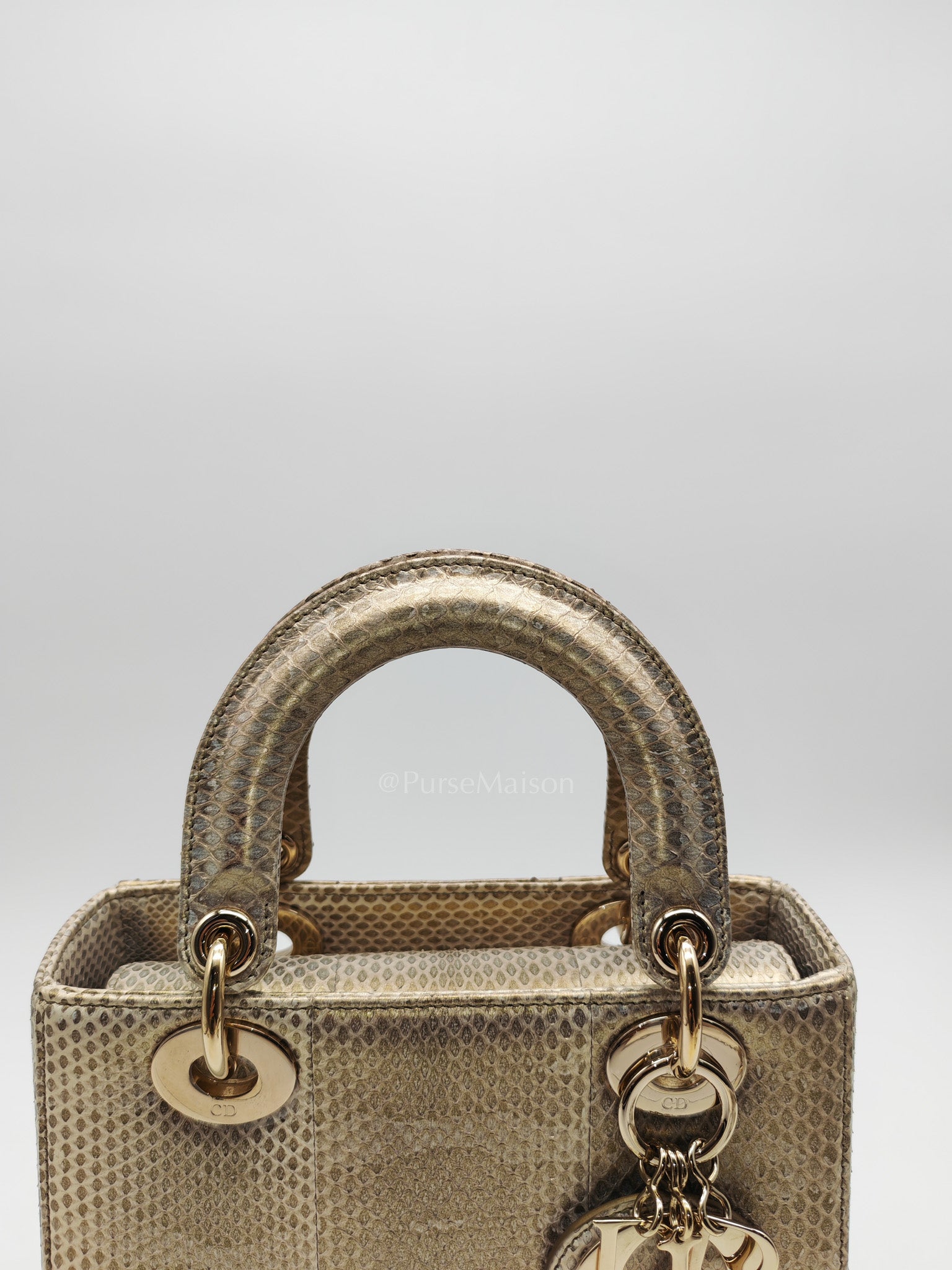 Lady Dior Python Small in Metallic Gold Snakeskin Leather Handbag Light Gold Hardware | Purse Maison Luxury Bags Shop