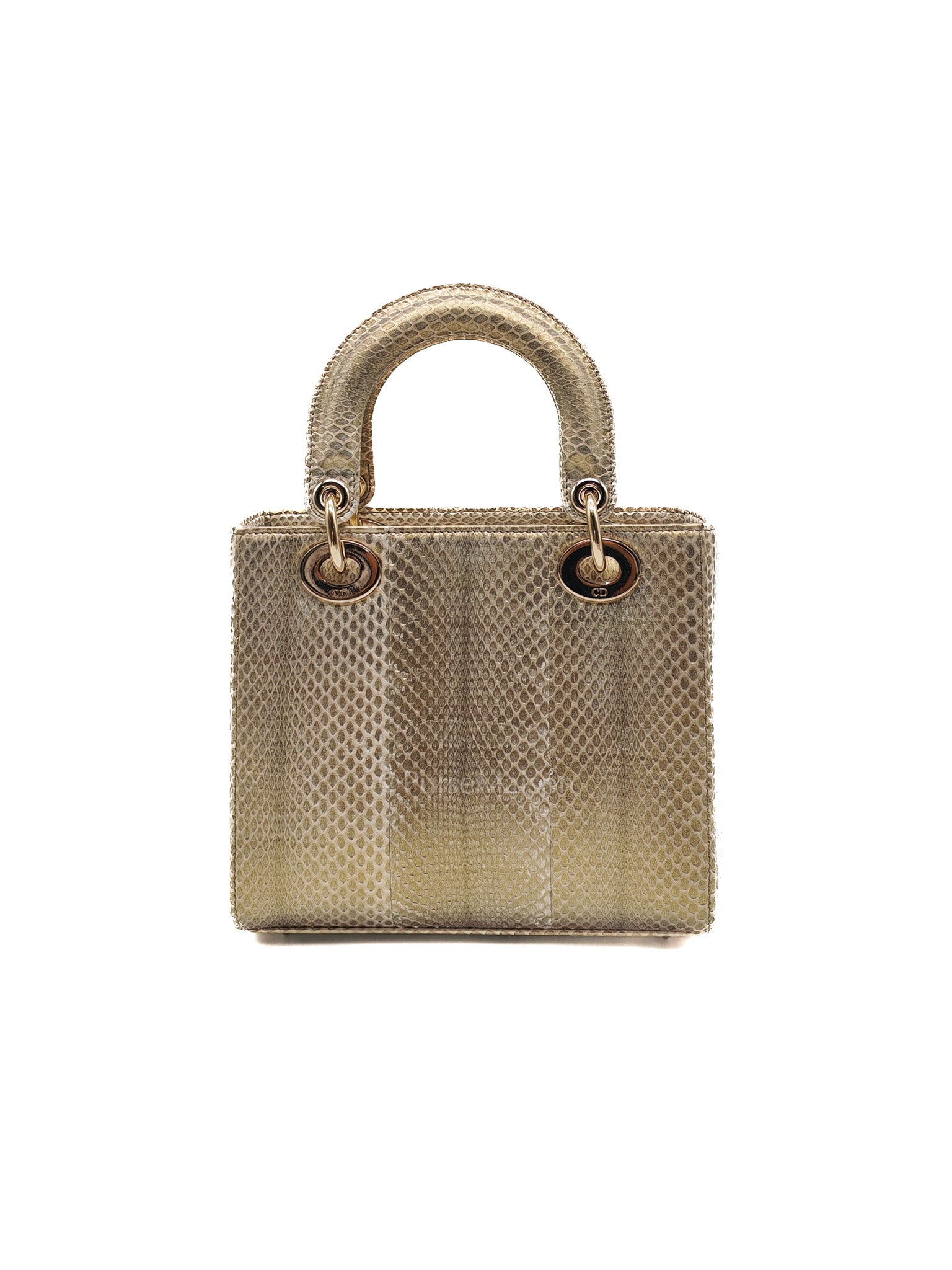 Lady Dior Python Small in Metallic Gold Snakeskin Leather Handbag Light Gold Hardware | Purse Maison Luxury Bags Shop