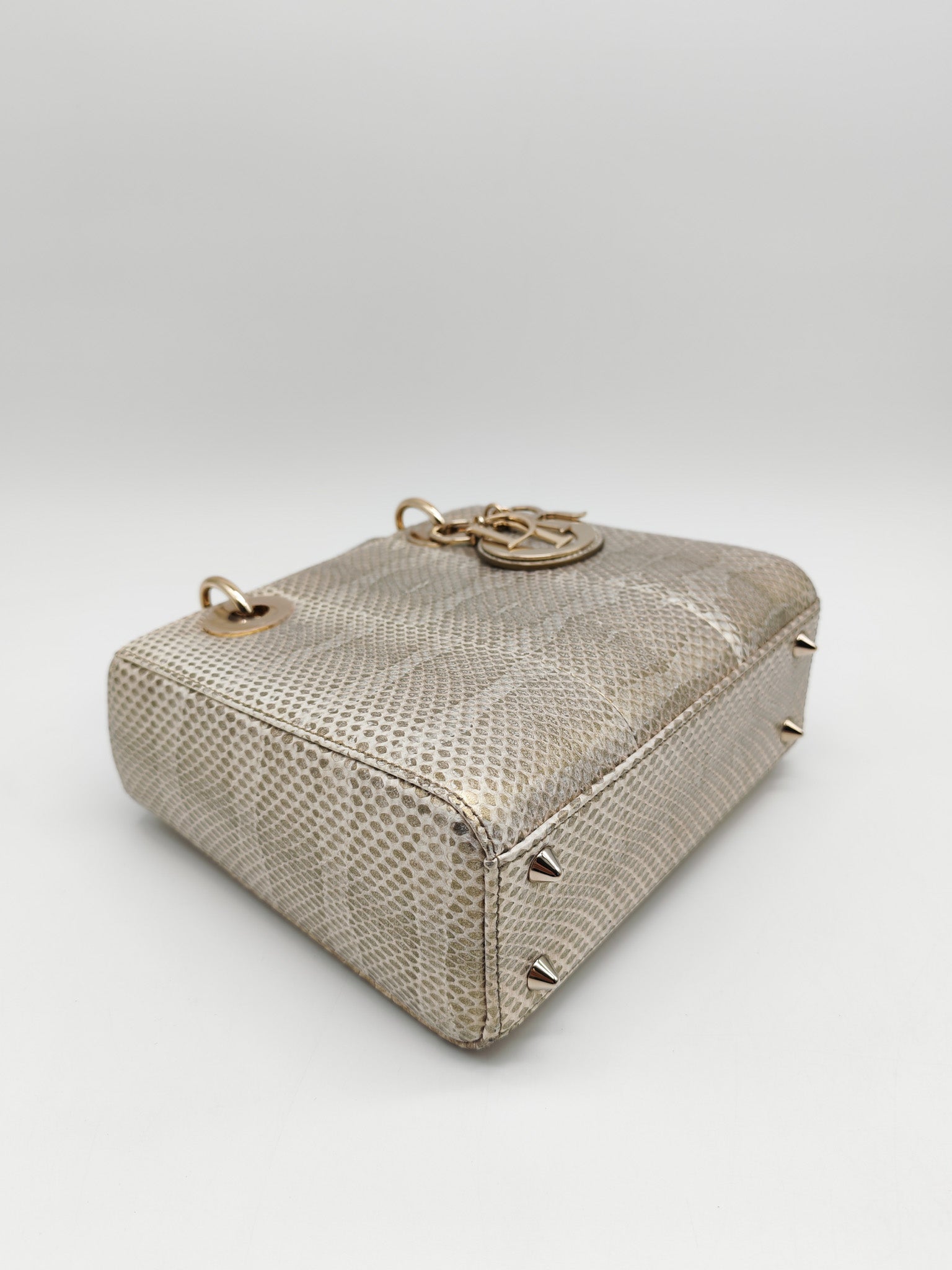 Lady Dior Python Small in Metallic Gold Snakeskin Leather Handbag Light Gold Hardware | Purse Maison Luxury Bags Shop