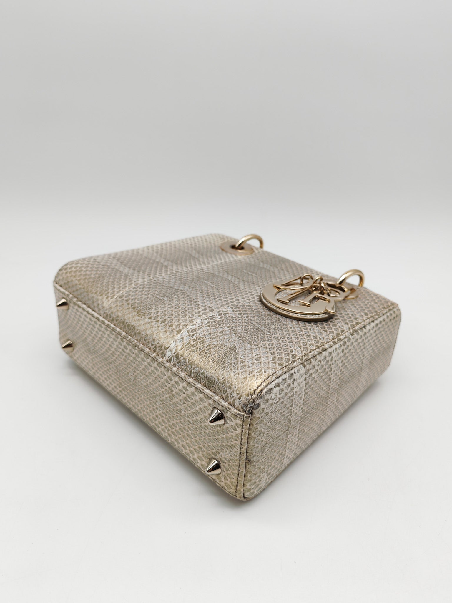 Lady Dior Python Small in Metallic Gold Snakeskin Leather Handbag Light Gold Hardware | Purse Maison Luxury Bags Shop