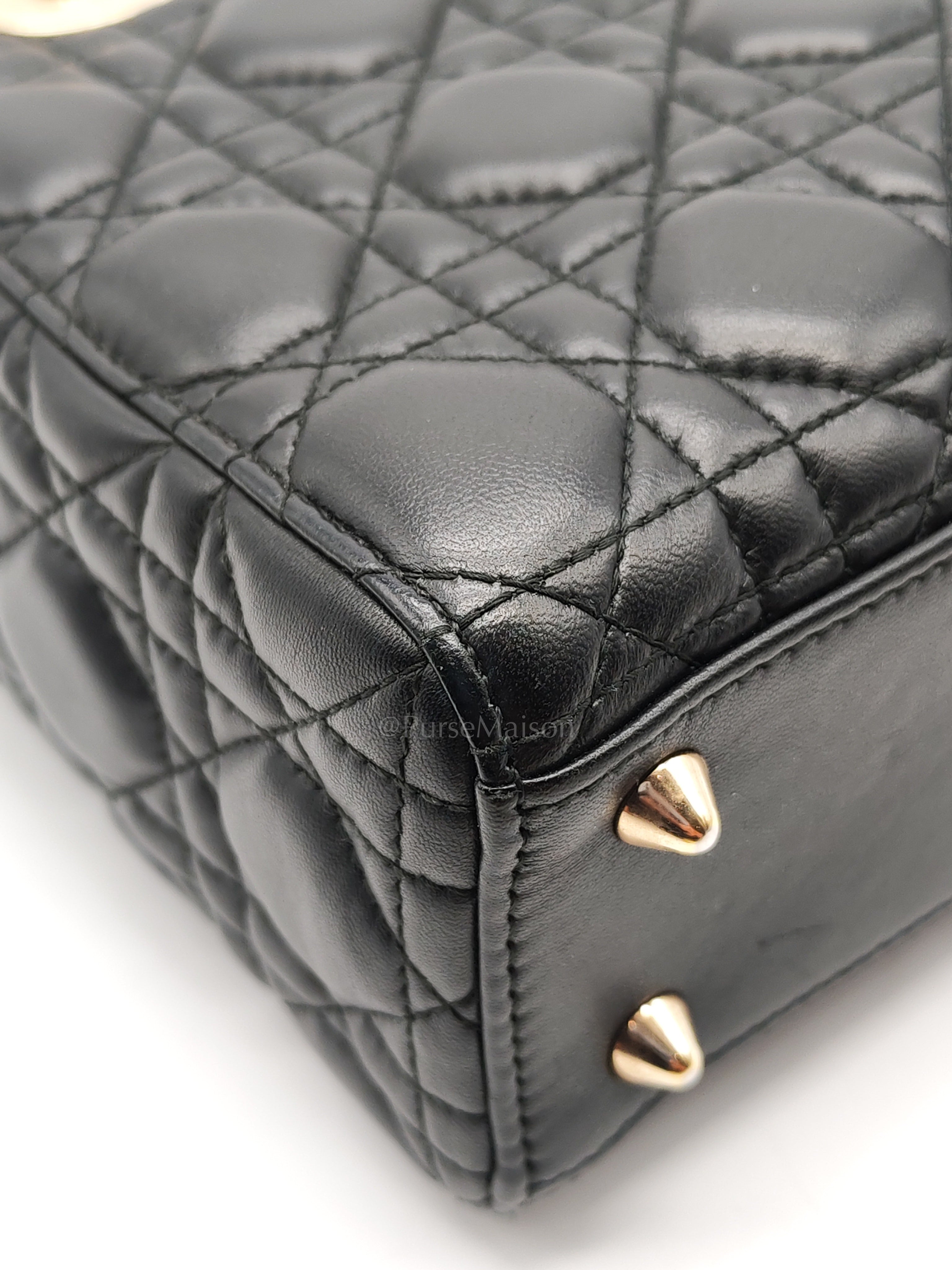 Lady Dior Small in Black Quilted Cannage Lambskin Leather & Gold Hardware | Purse Maison Luxury Bags Shop