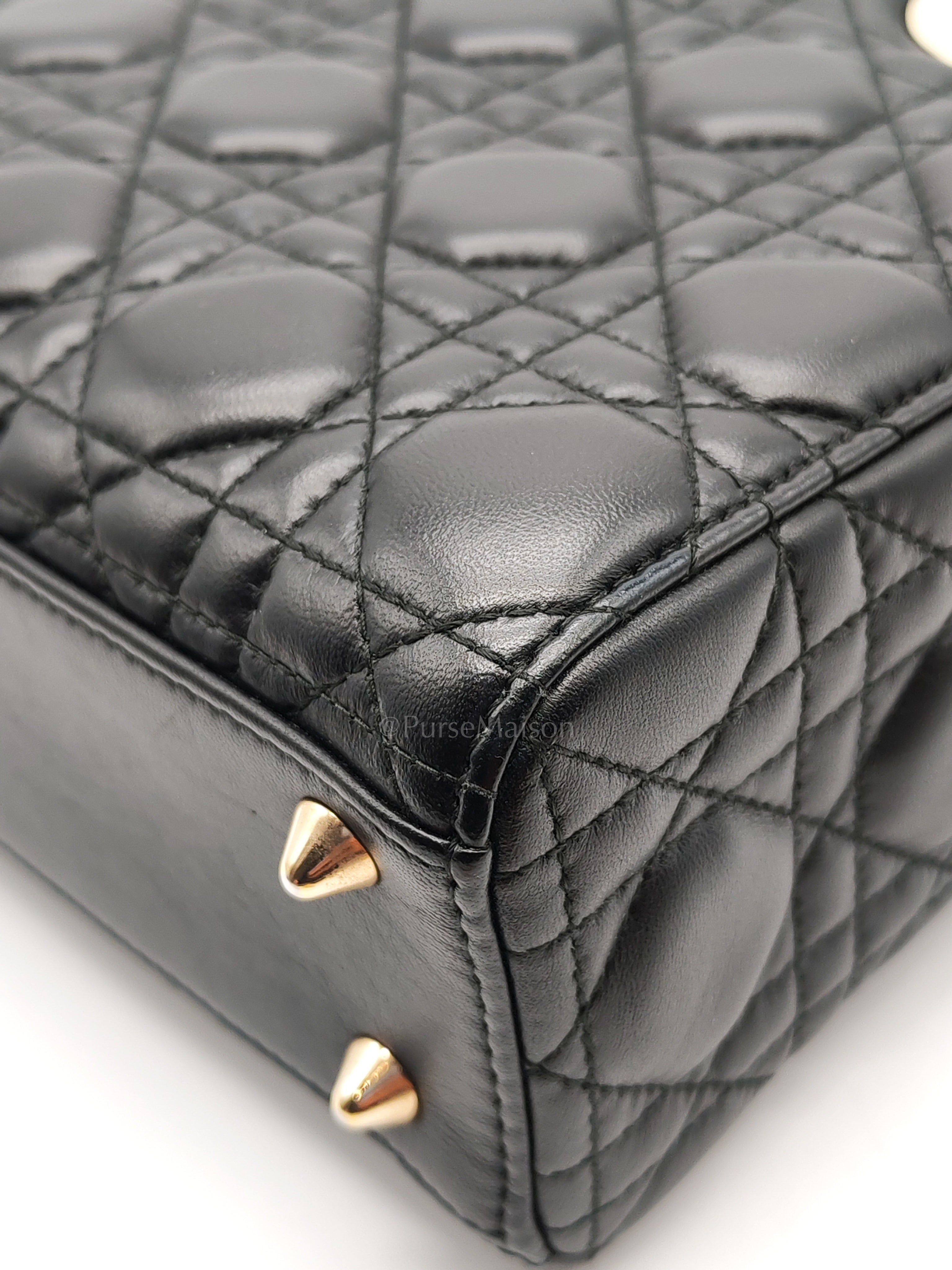 Lady Dior Small in Black Quilted Cannage Lambskin Leather & Gold Hardware | Purse Maison Luxury Bags Shop