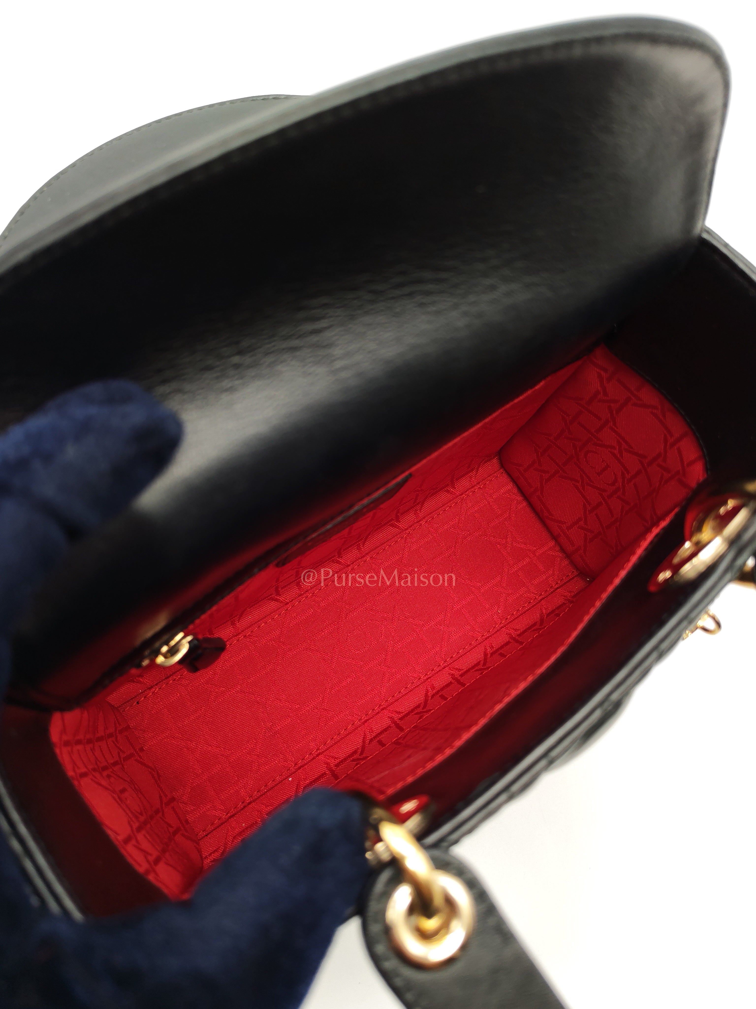 Lady Dior Small in Black Quilted Cannage Lambskin Leather & Gold Hardware | Purse Maison Luxury Bags Shop