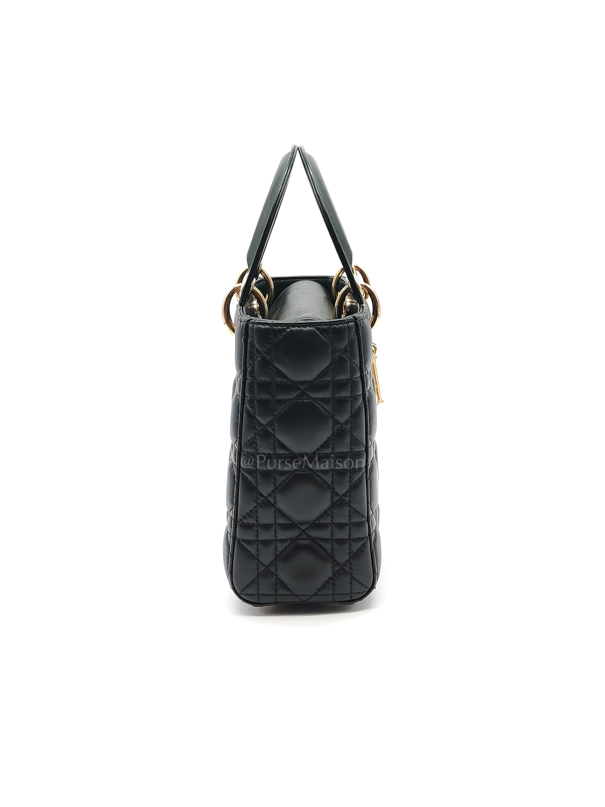 Lady Dior Small in Black Quilted Cannage Lambskin Leather & Gold Hardware | Purse Maison Luxury Bags Shop