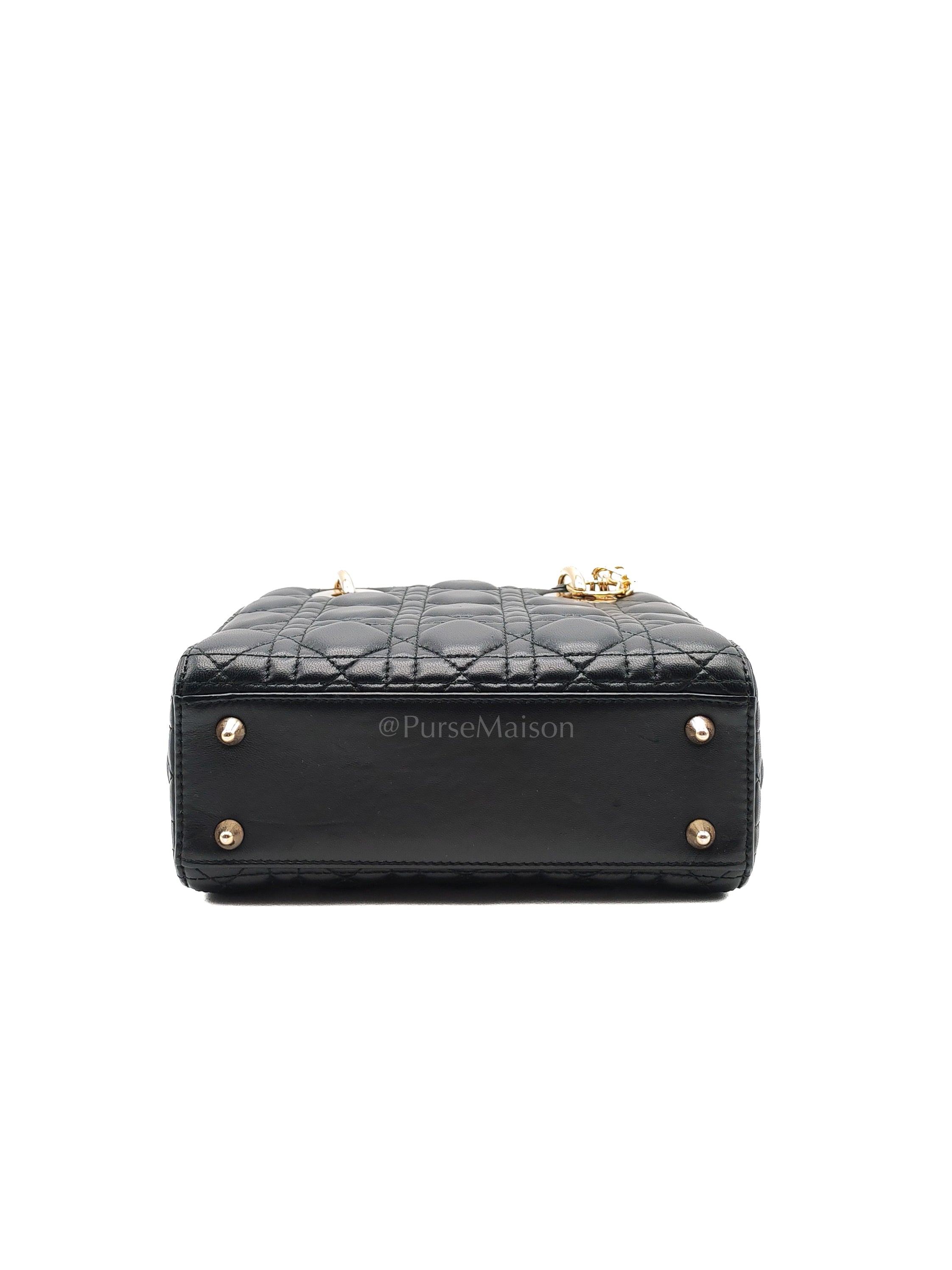 Lady Dior Small in Black Quilted Cannage Lambskin Leather & Gold Hardware | Purse Maison Luxury Bags Shop