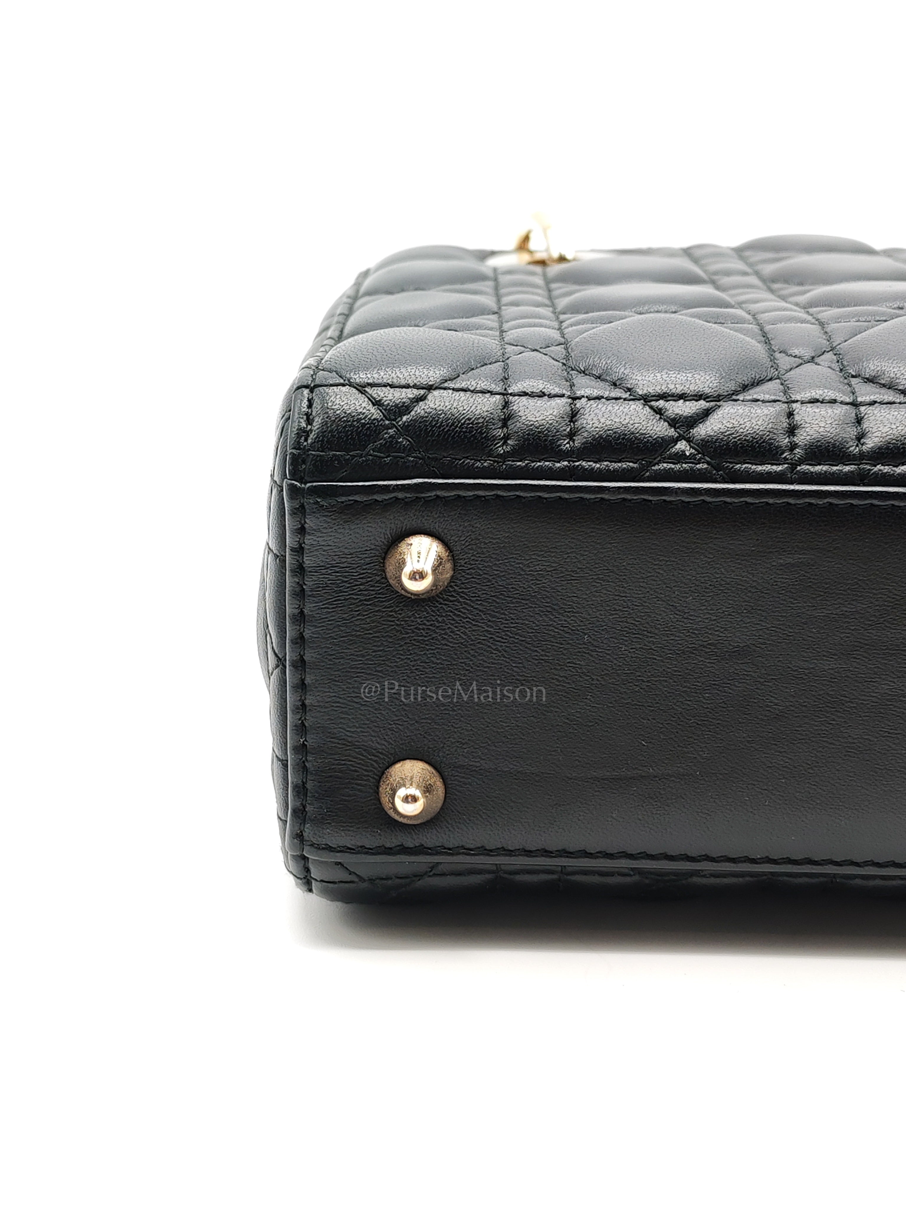 Lady Dior Small in Black Quilted Cannage Lambskin Leather & Gold Hardware | Purse Maison Luxury Bags Shop