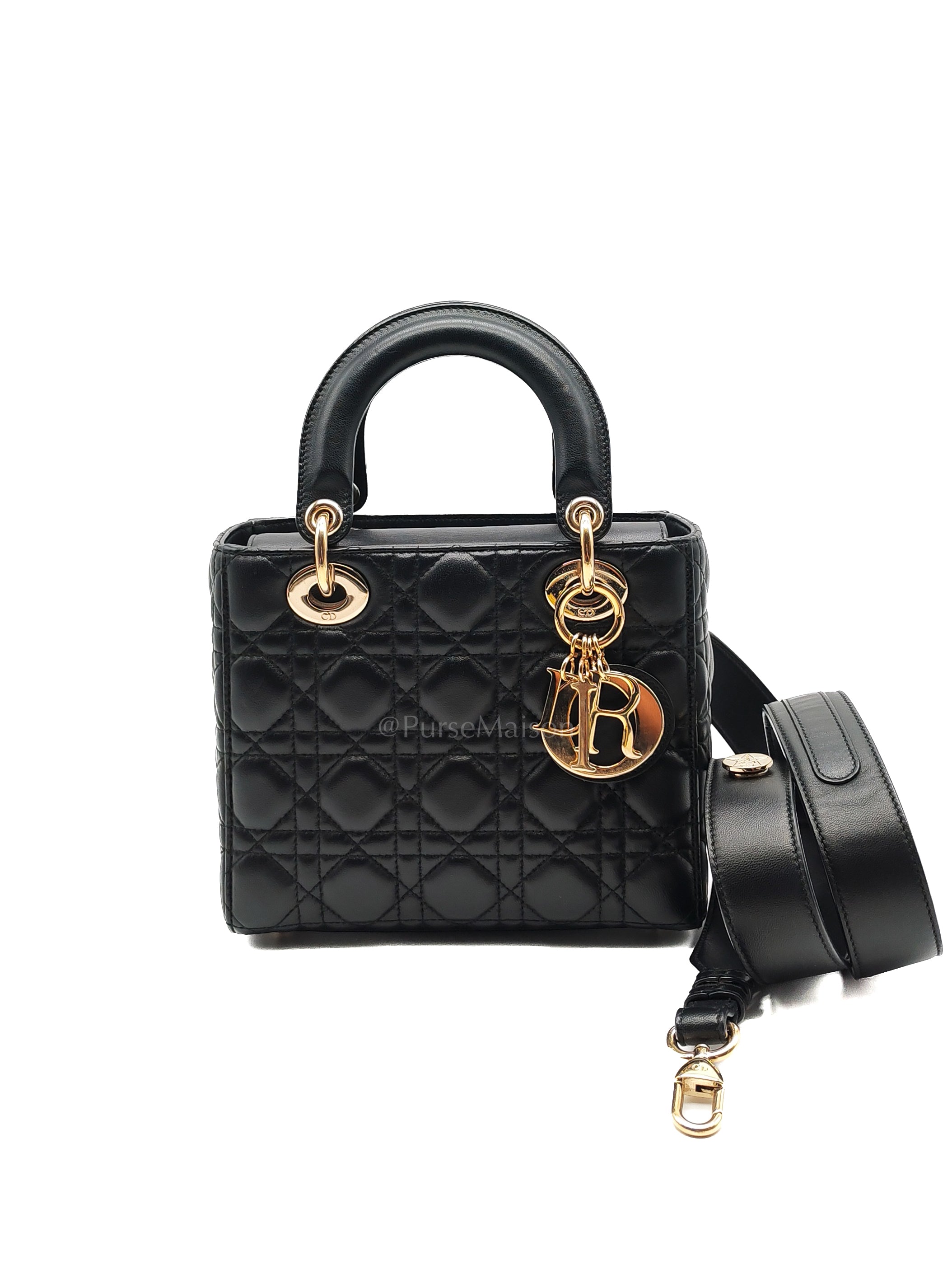 Lady Dior Small in Black Quilted Cannage Lambskin Leather & Gold Hardware | Purse Maison Luxury Bags Shop