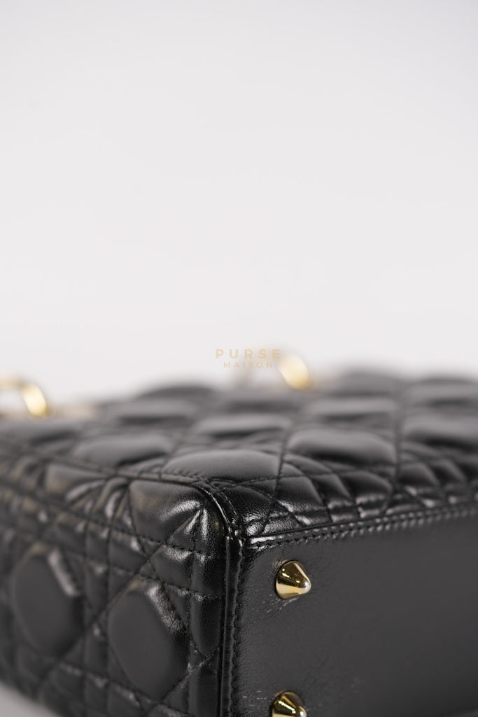 Lady Dior Small Lucky Badges in Black Cannage Lambskin Leather and Light Gold Hardware | Purse Maison Luxury Bags Shop