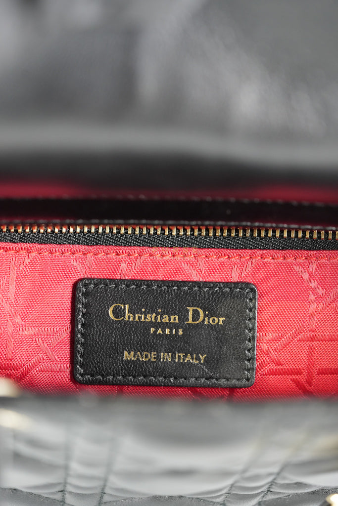 Lady Dior Small Lucky Badges in Black Cannage Lambskin Leather and Light Gold Hardware | Purse Maison Luxury Bags Shop