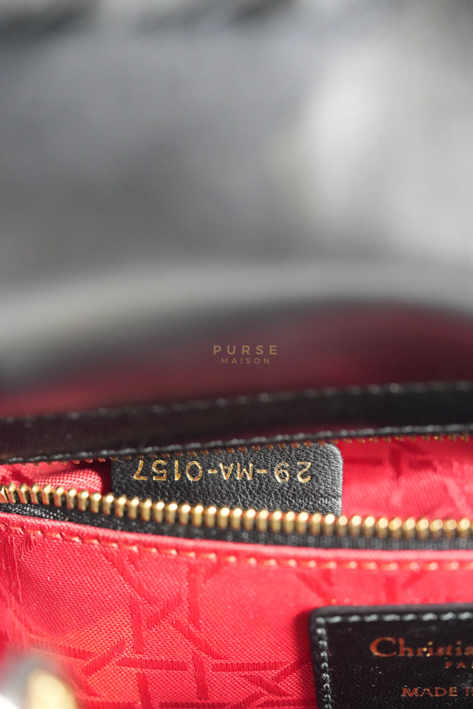 Lady Dior Small Lucky Badges in Black Cannage Lambskin Leather and Light Gold Hardware | Purse Maison Luxury Bags Shop