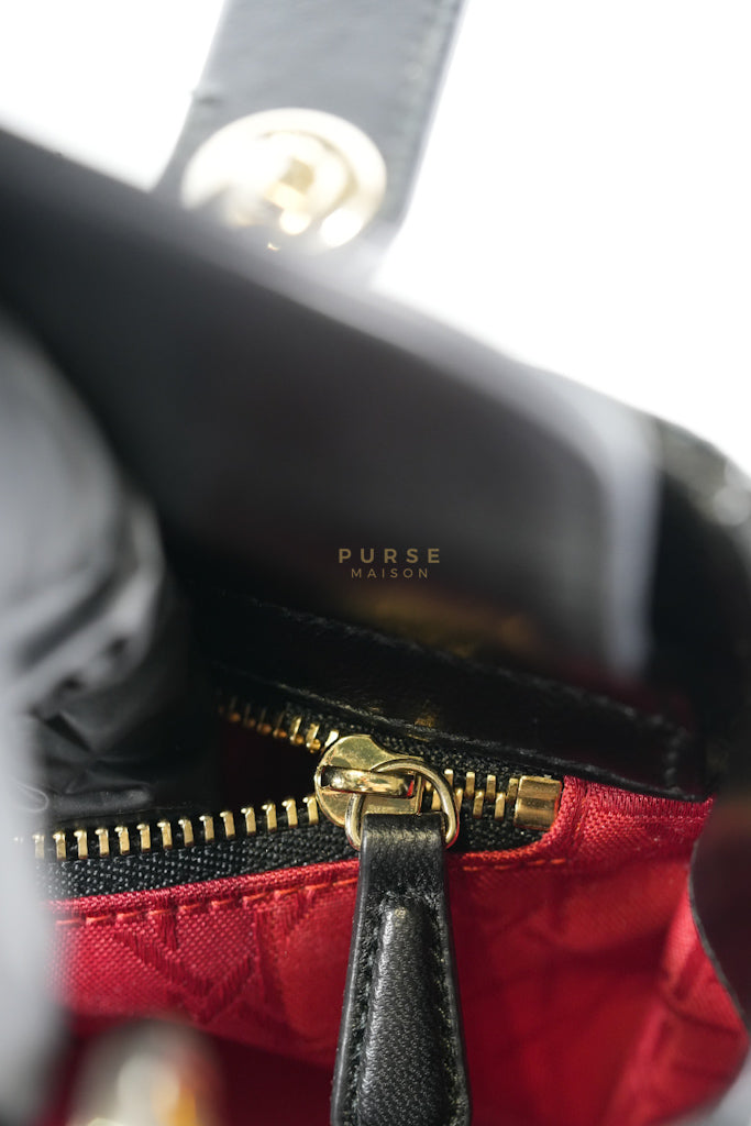 Lady Dior Small Lucky Badges in Black Cannage Lambskin Leather and Light Gold Hardware | Purse Maison Luxury Bags Shop