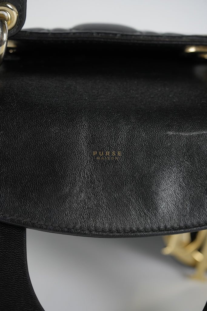 Lady Dior Small Lucky Badges in Black Cannage Lambskin Leather and Light Gold Hardware | Purse Maison Luxury Bags Shop
