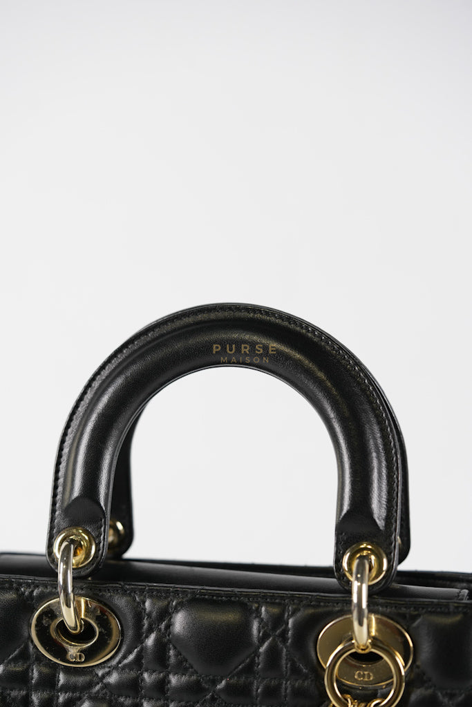 Lady Dior Small Lucky Badges in Black Cannage Lambskin Leather and Light Gold Hardware | Purse Maison Luxury Bags Shop