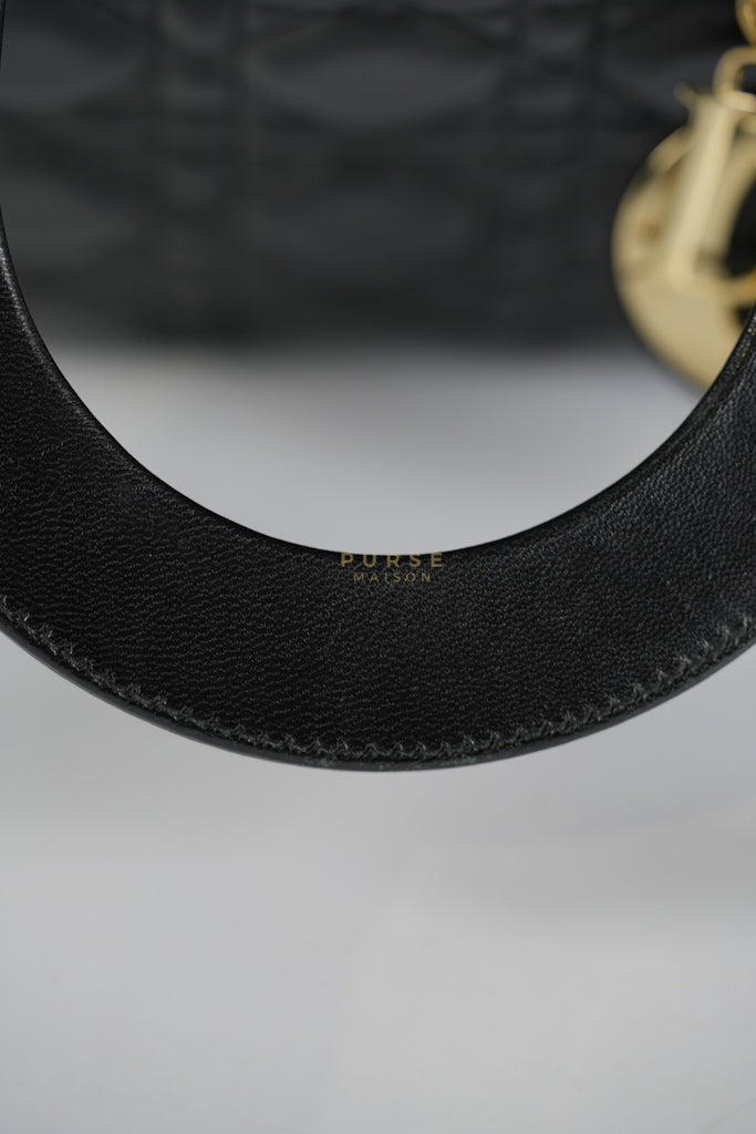 Lady Dior Small Lucky Badges in Black Cannage Lambskin Leather and Light Gold Hardware | Purse Maison Luxury Bags Shop
