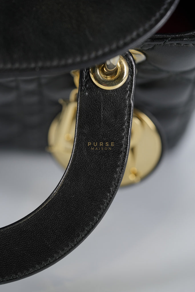 Lady Dior Small Lucky Badges in Black Cannage Lambskin Leather and Light Gold Hardware | Purse Maison Luxury Bags Shop