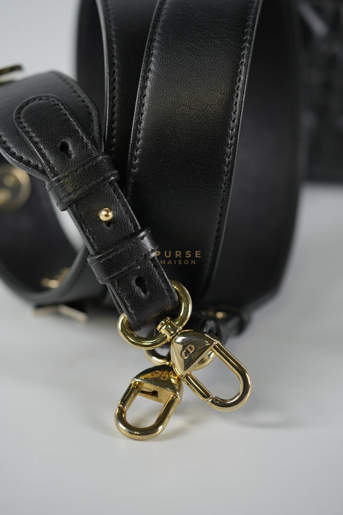 Lady Dior Small Lucky Badges in Black Cannage Lambskin Leather and Light Gold Hardware | Purse Maison Luxury Bags Shop