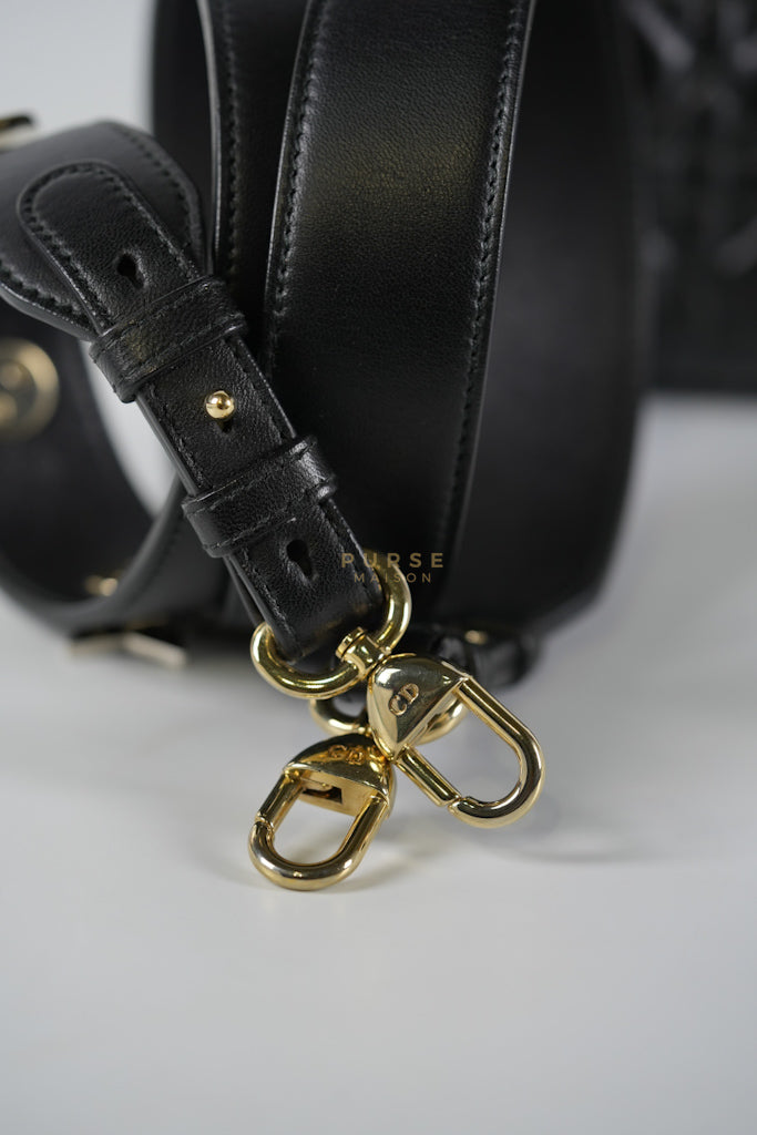 Lady Dior Small Lucky Badges in Black Cannage Lambskin Leather and Light Gold Hardware | Purse Maison Luxury Bags Shop