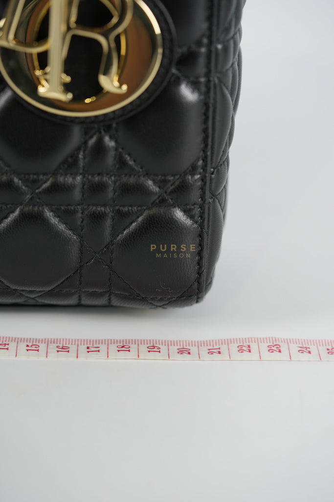 Lady Dior Small Lucky Badges in Black Cannage Lambskin Leather and Light Gold Hardware | Purse Maison Luxury Bags Shop