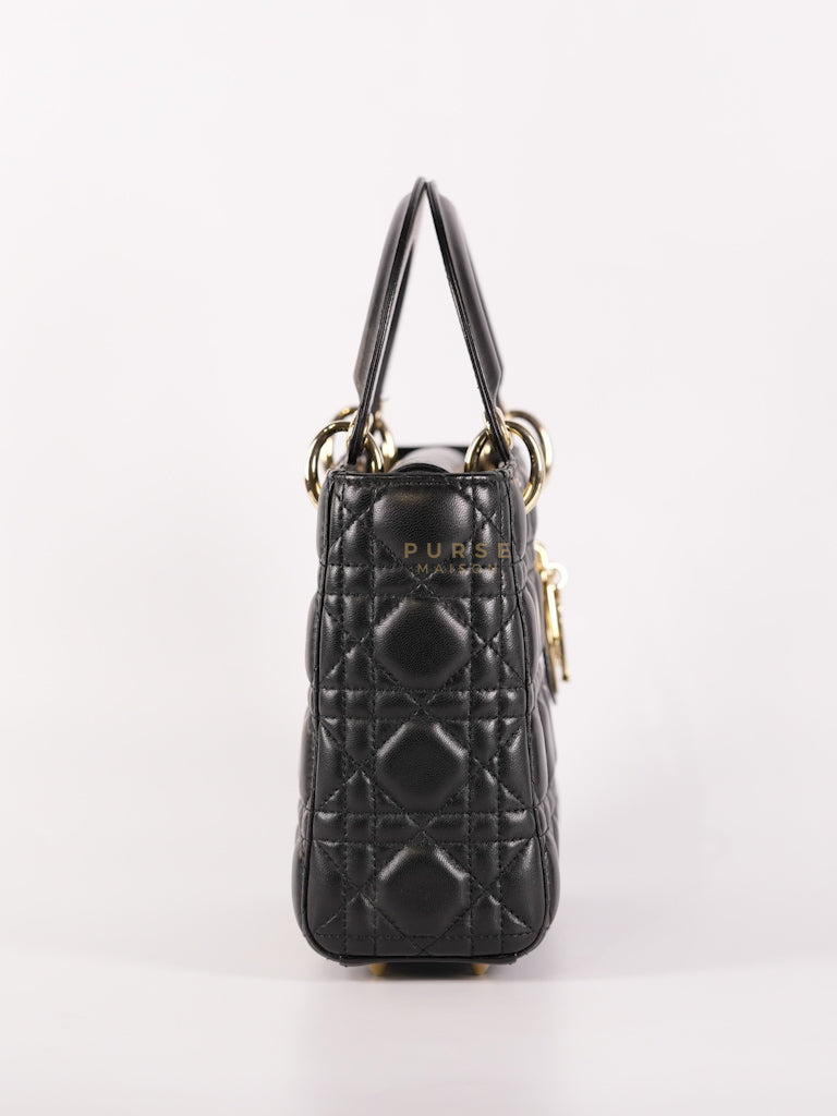 Lady Dior Small Lucky Badges in Black Cannage Lambskin Leather and Light Gold Hardware | Purse Maison Luxury Bags Shop